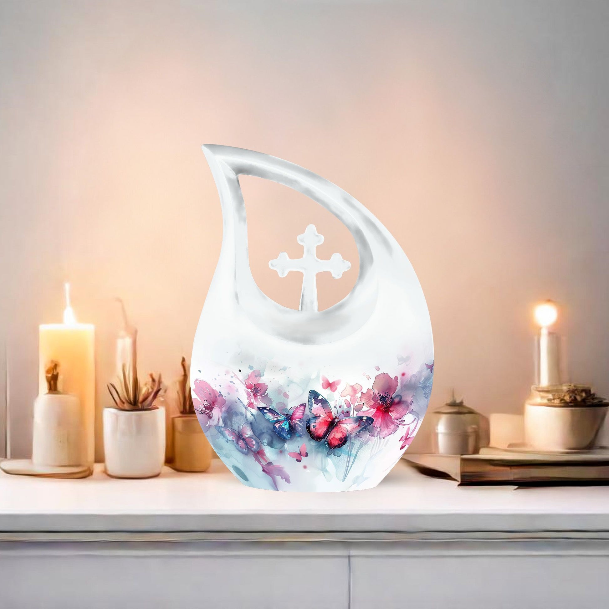 Butterfly theme Cross Drop Urn