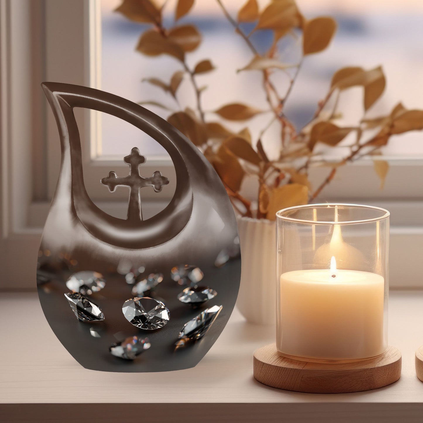 Diamond Cross Drop memorial urn