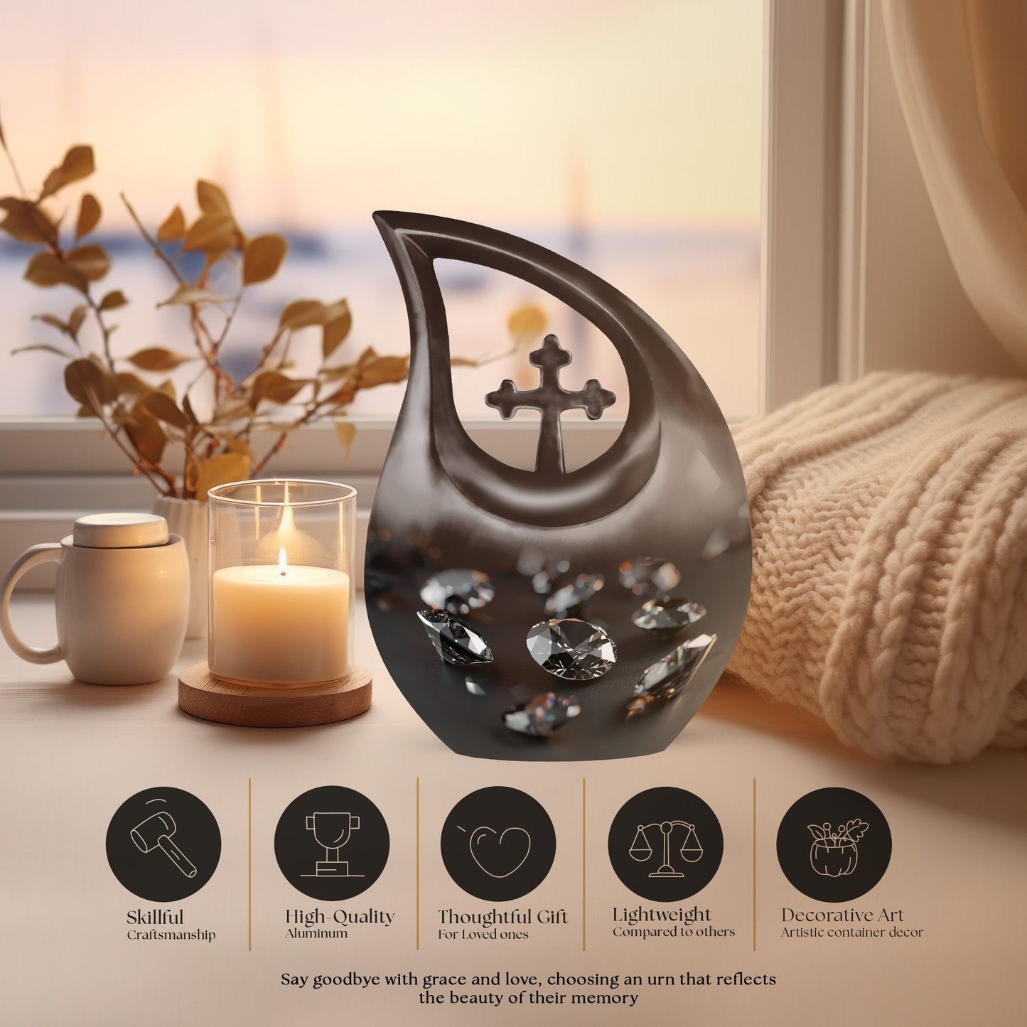 Diamond Cross Drop memorial urn