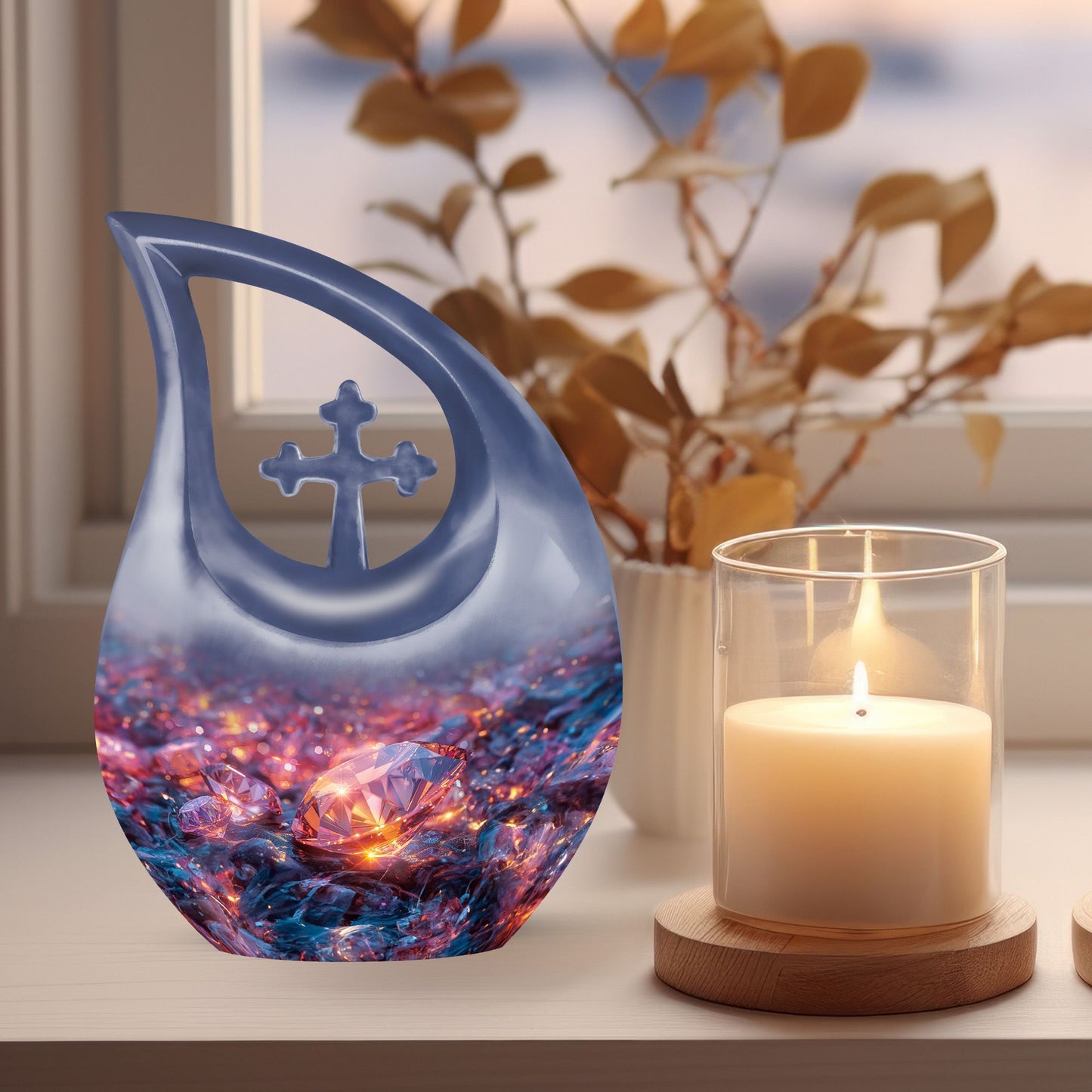 Large Diamond Cross Drop Memorial Urn