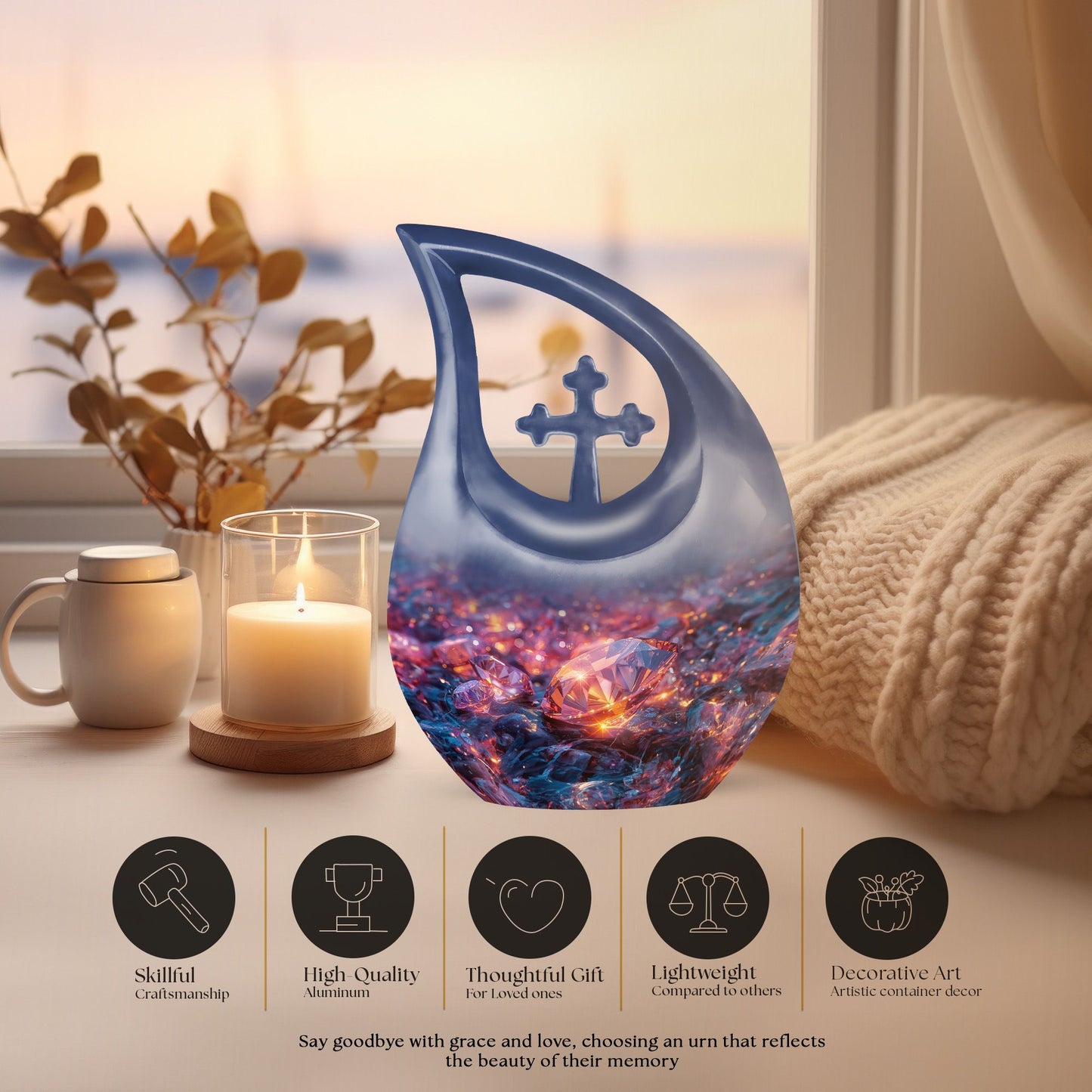 Large Diamond Cross Drop Memorial Urn