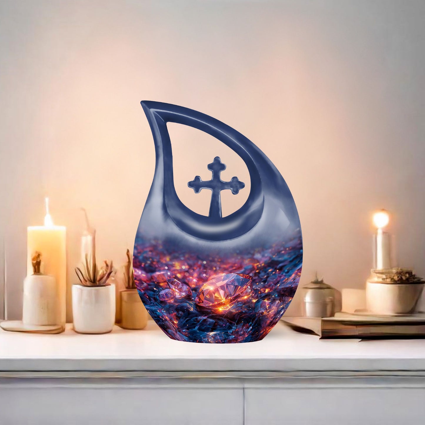 Large Diamond Cross Drop Memorial Urn