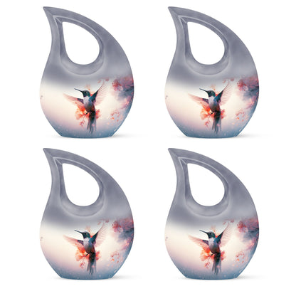 Hummingbird Urn for Human Ashes with Pink Floral Accents, White Memorial Urn