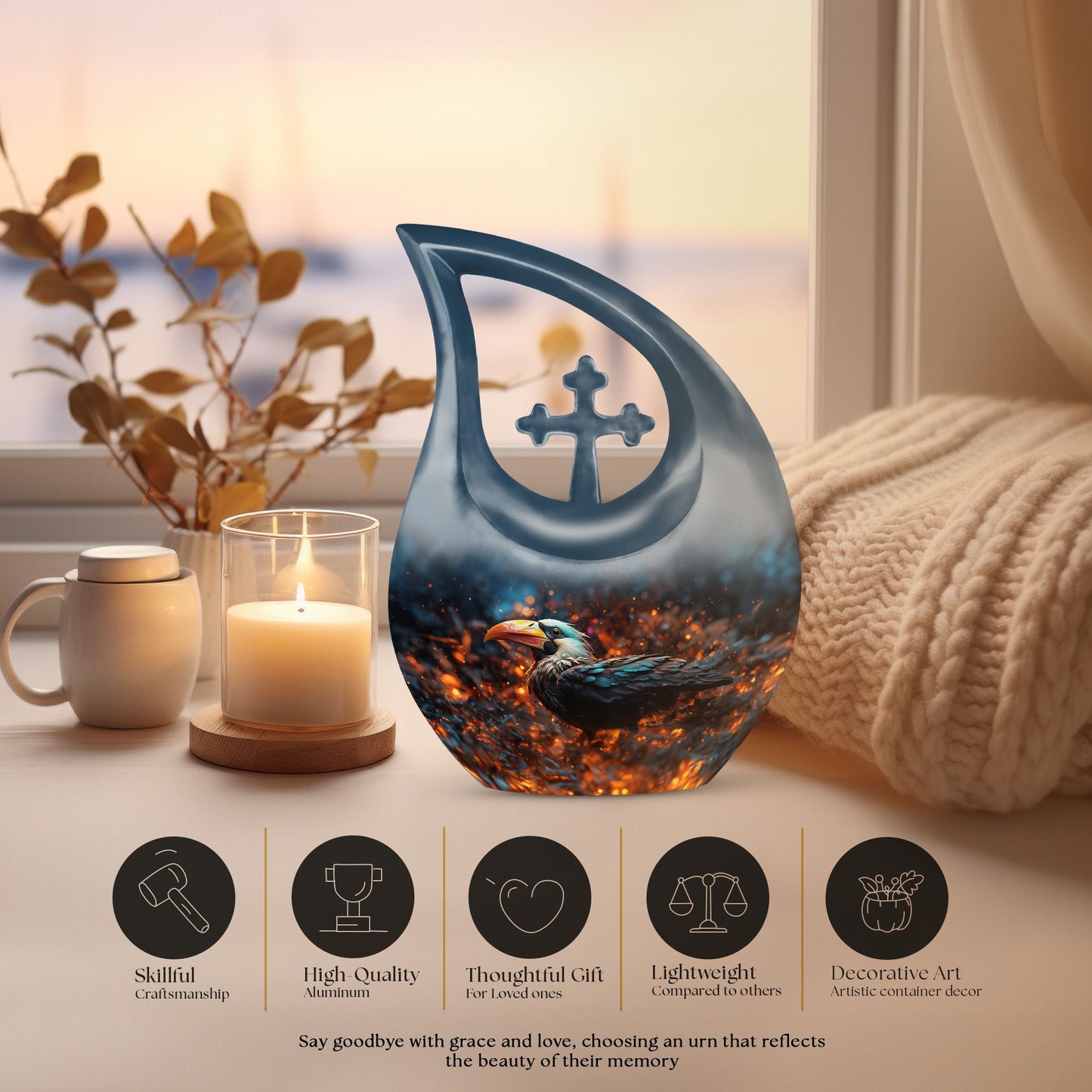 Extra large Puffin Bird-themed memorial urn 