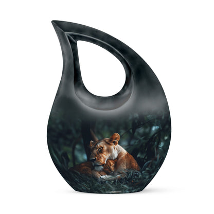 Lion Urn for Human Ashes with Lioness and Cub, Memorial Urn