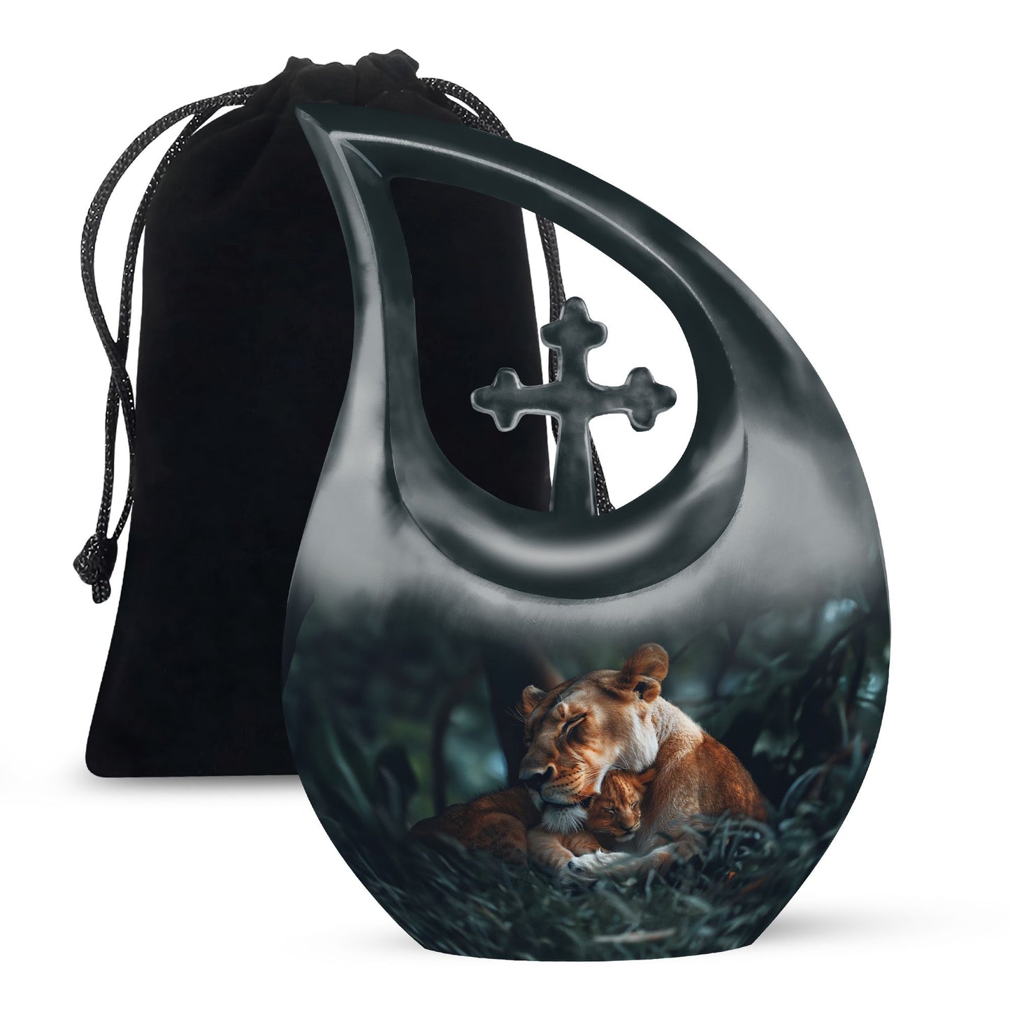 Lion Urn for Human Ashes with Lioness and Cub, Memorial Urn