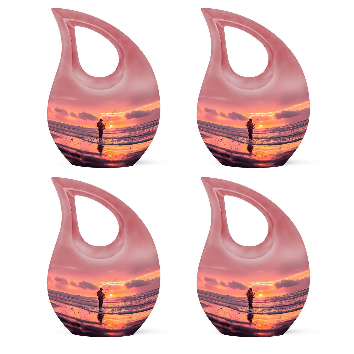Fishing Urn for Pet Ashes, Angler with Rod at Pink Sunset, Memorial Urn