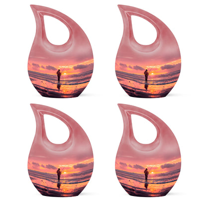 Fishing Urn for Pet Ashes, Angler with Rod at Pink Sunset, Memorial Urn
