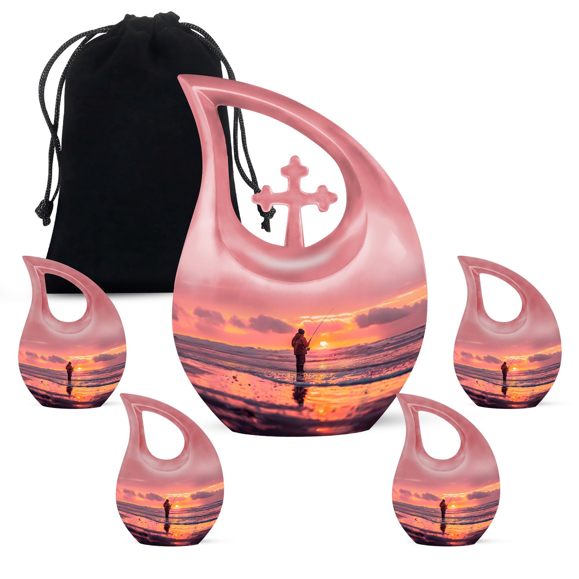 Ocean Fishing Cremation Urns For Ashes - Pink Memorial Urn For Father