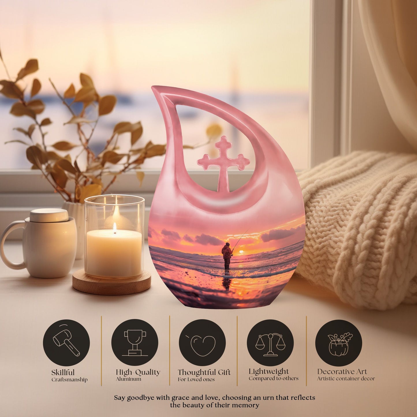 Fishing Themed Cross Drop Keepsake Urn