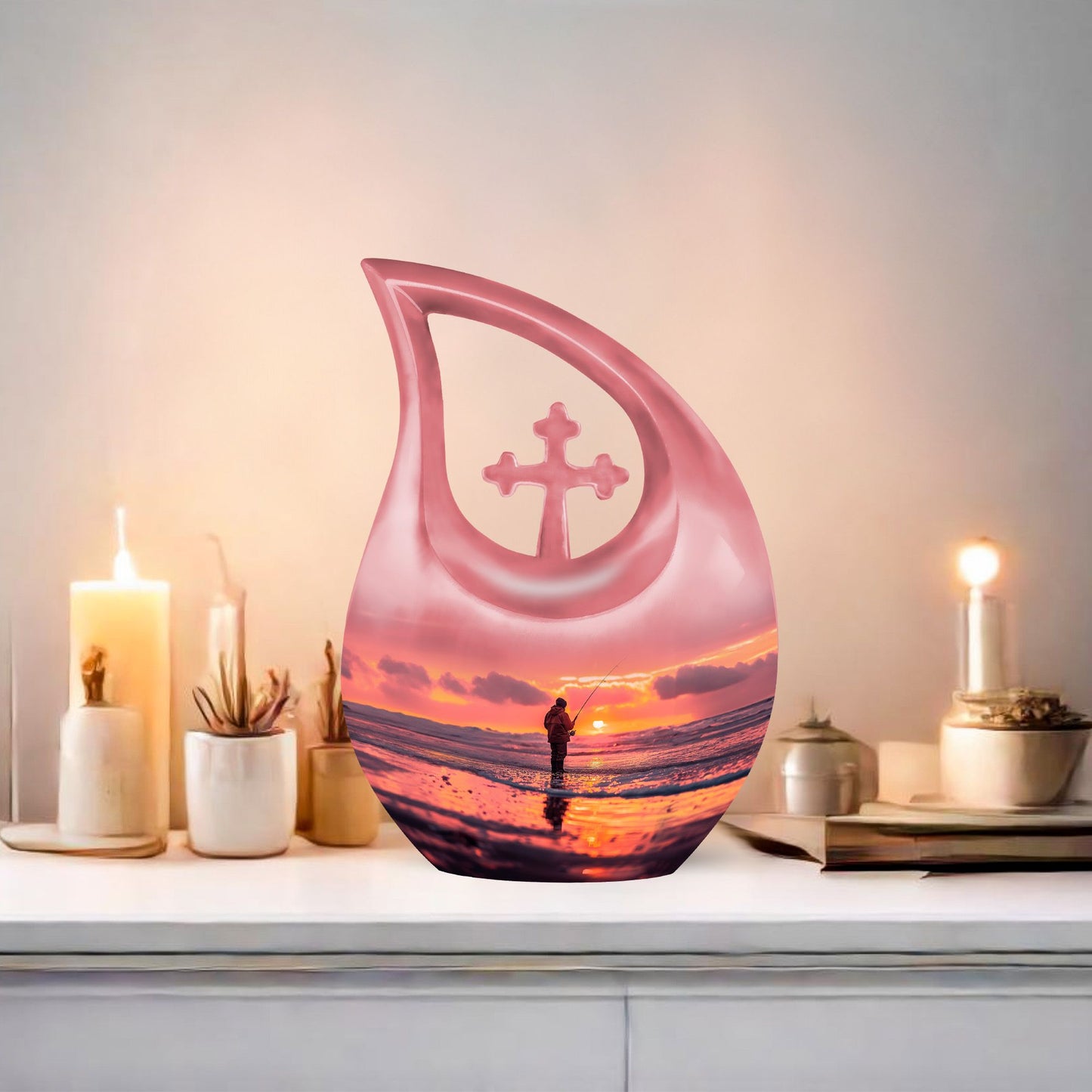 Fishing Themed Cross Drop Keepsake Urn