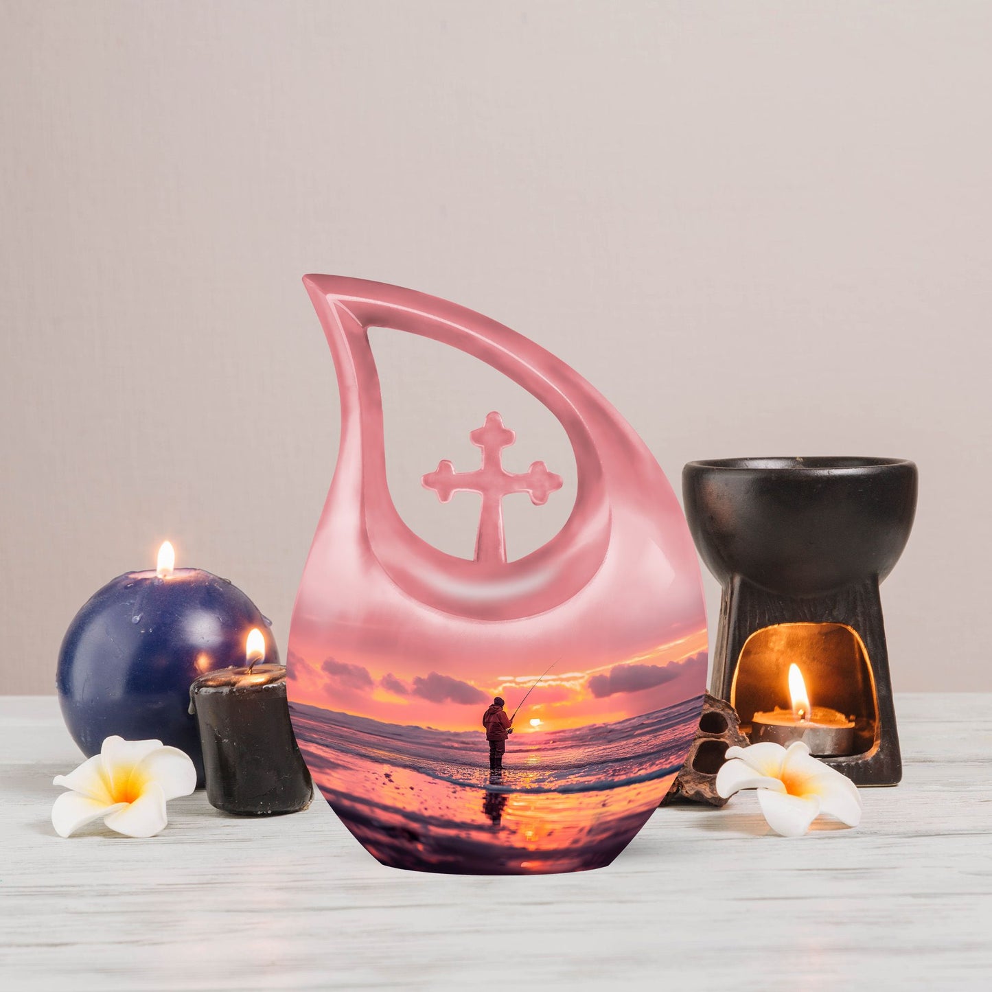 Fishing Themed Cross Drop Keepsake Urn