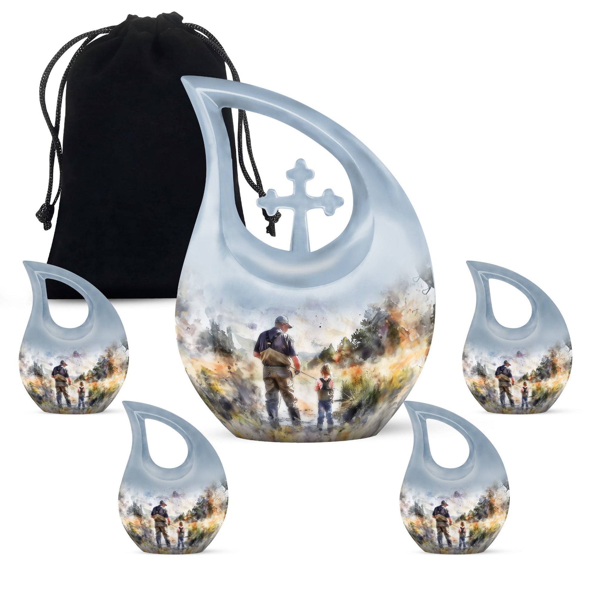 Artistic Fishing Cremation Ashes Urns - Father & Daughter Memorial Urn