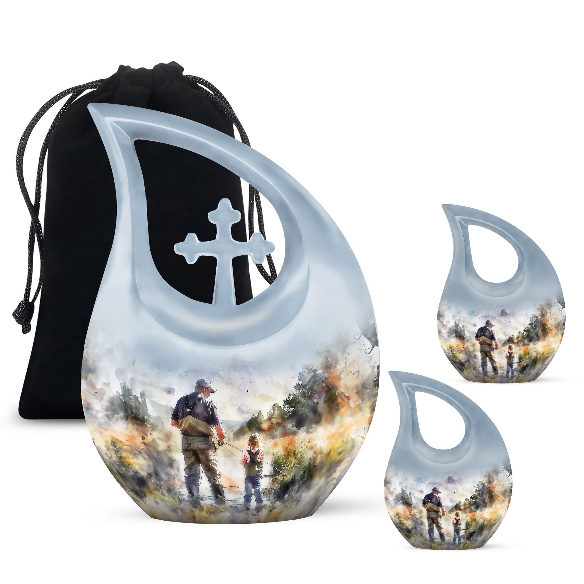 Artistic Fishing Cremation Ashes Urns - Father & Daughter Memorial Urn