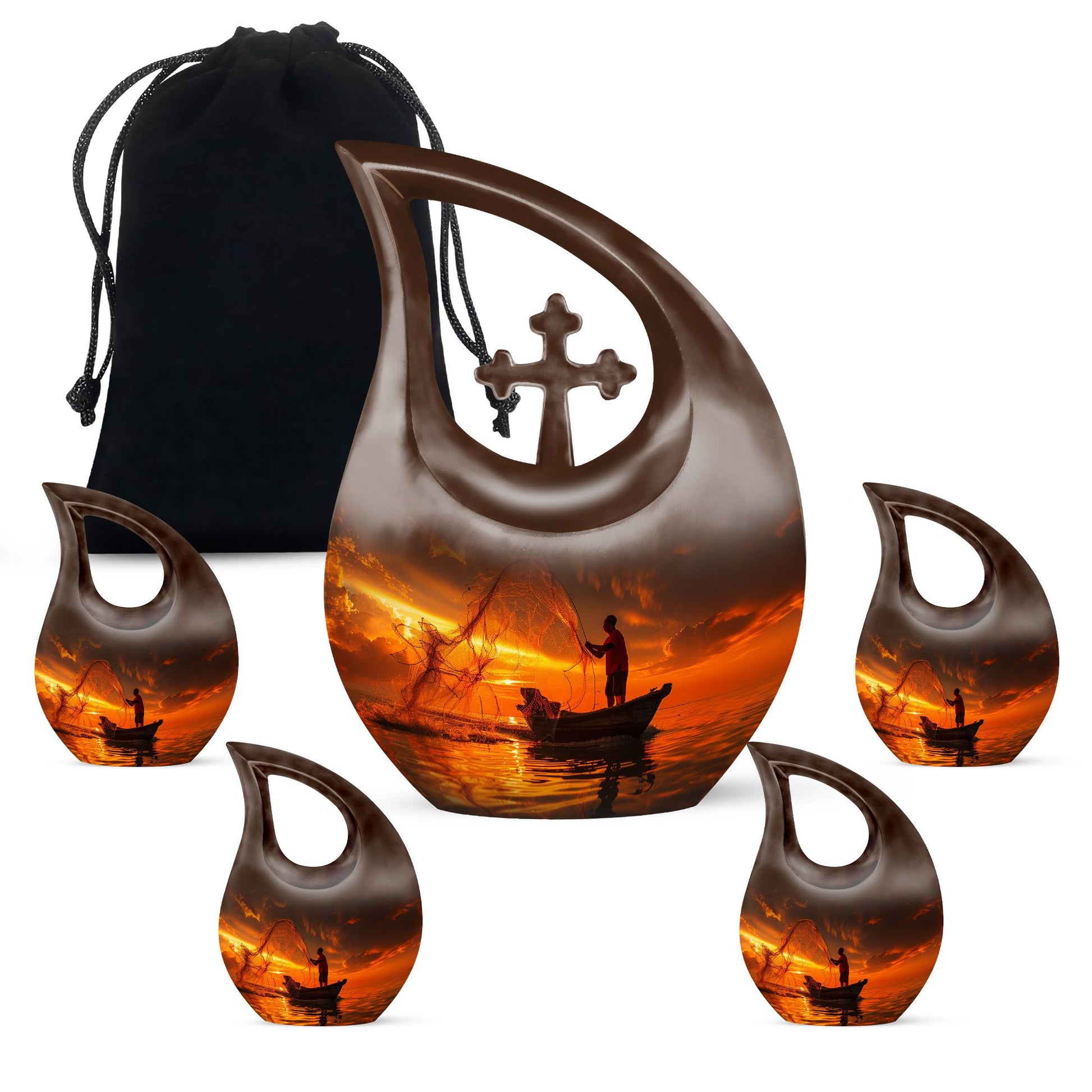 Sunset Memorial Urn For Ashes - Fishermen Cremation Urn For Adults