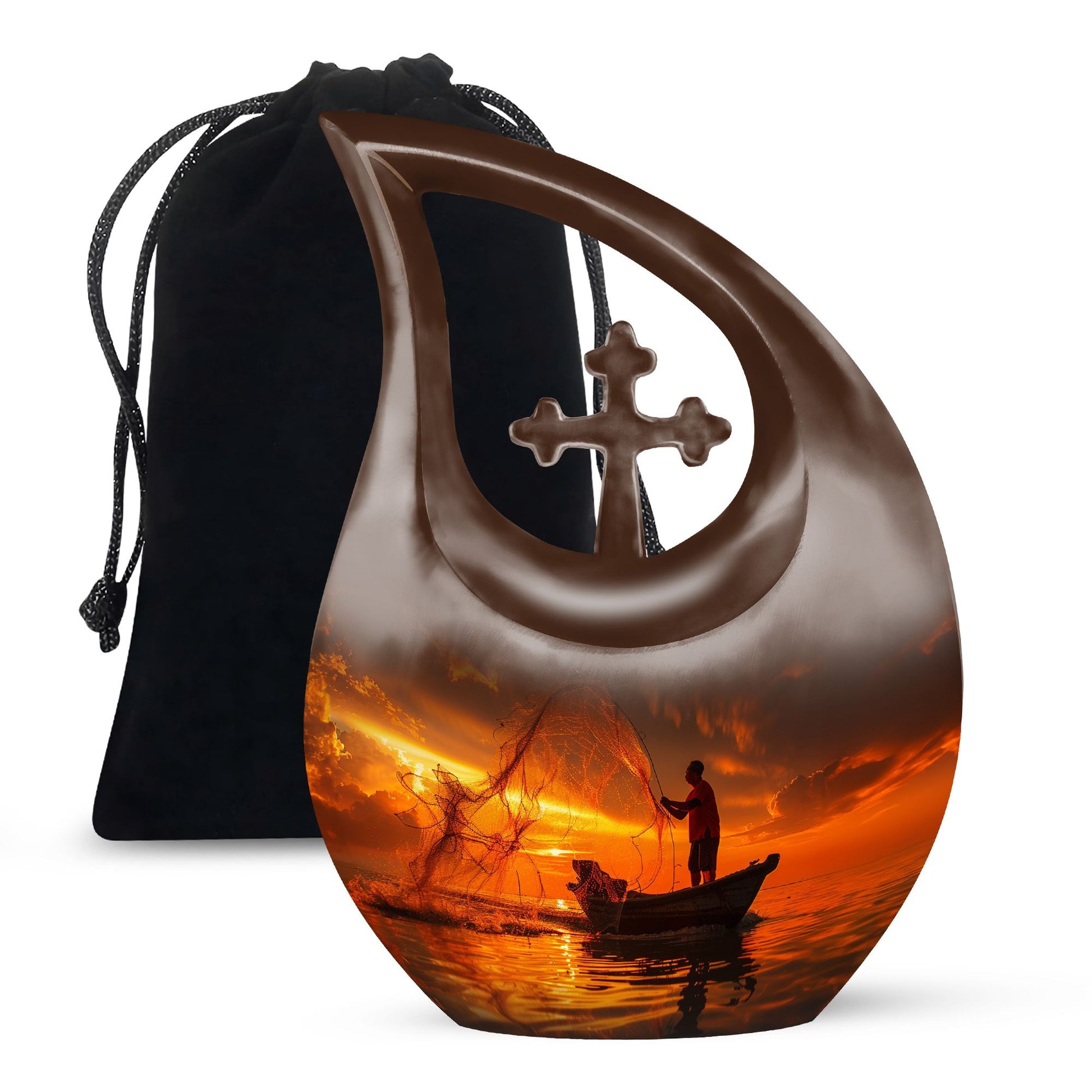 Sunset Memorial Urn For Ashes - Fishermen Cremation Urn For Adults