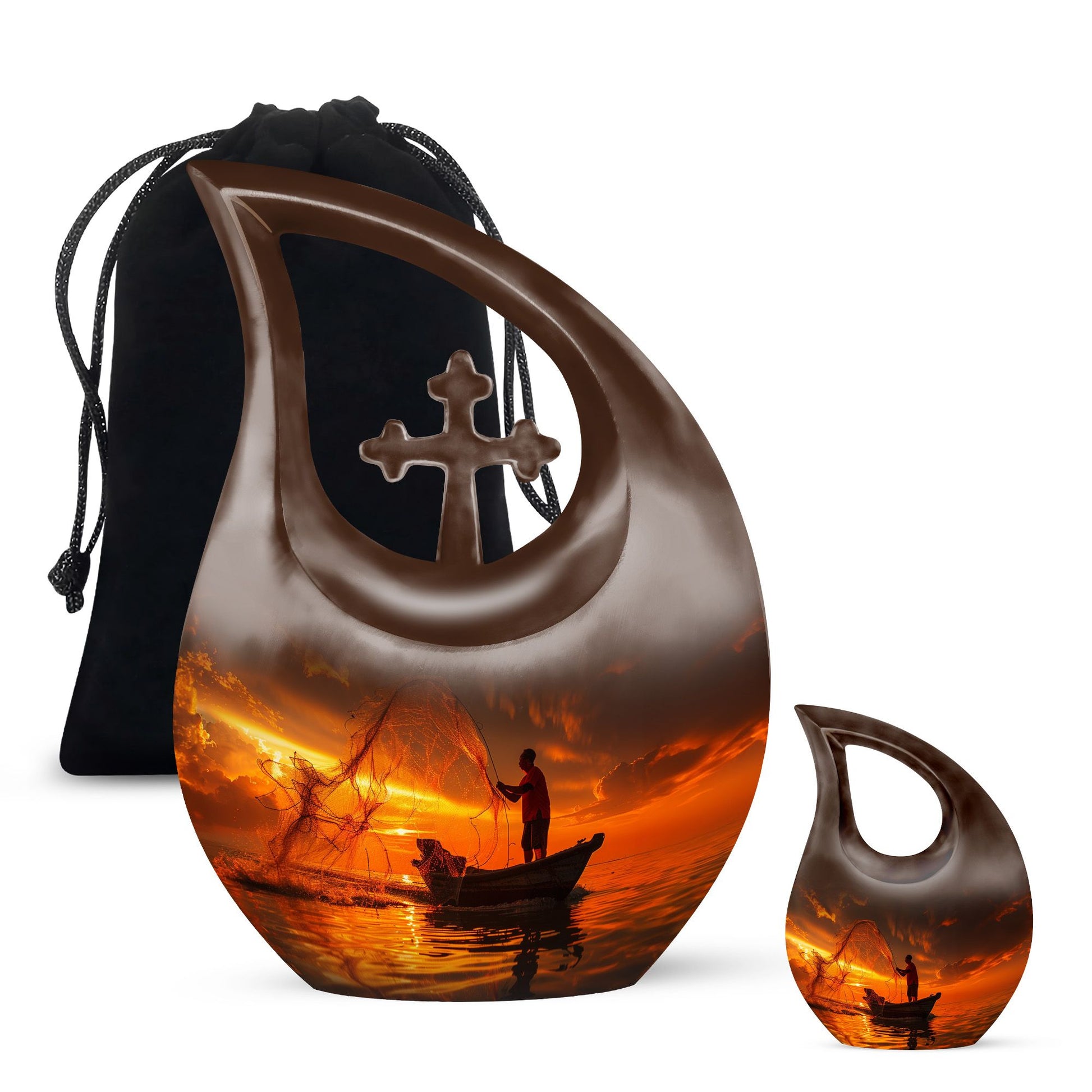 Sunset Memorial Urn For Ashes - Fishermen Cremation Urn For Adults