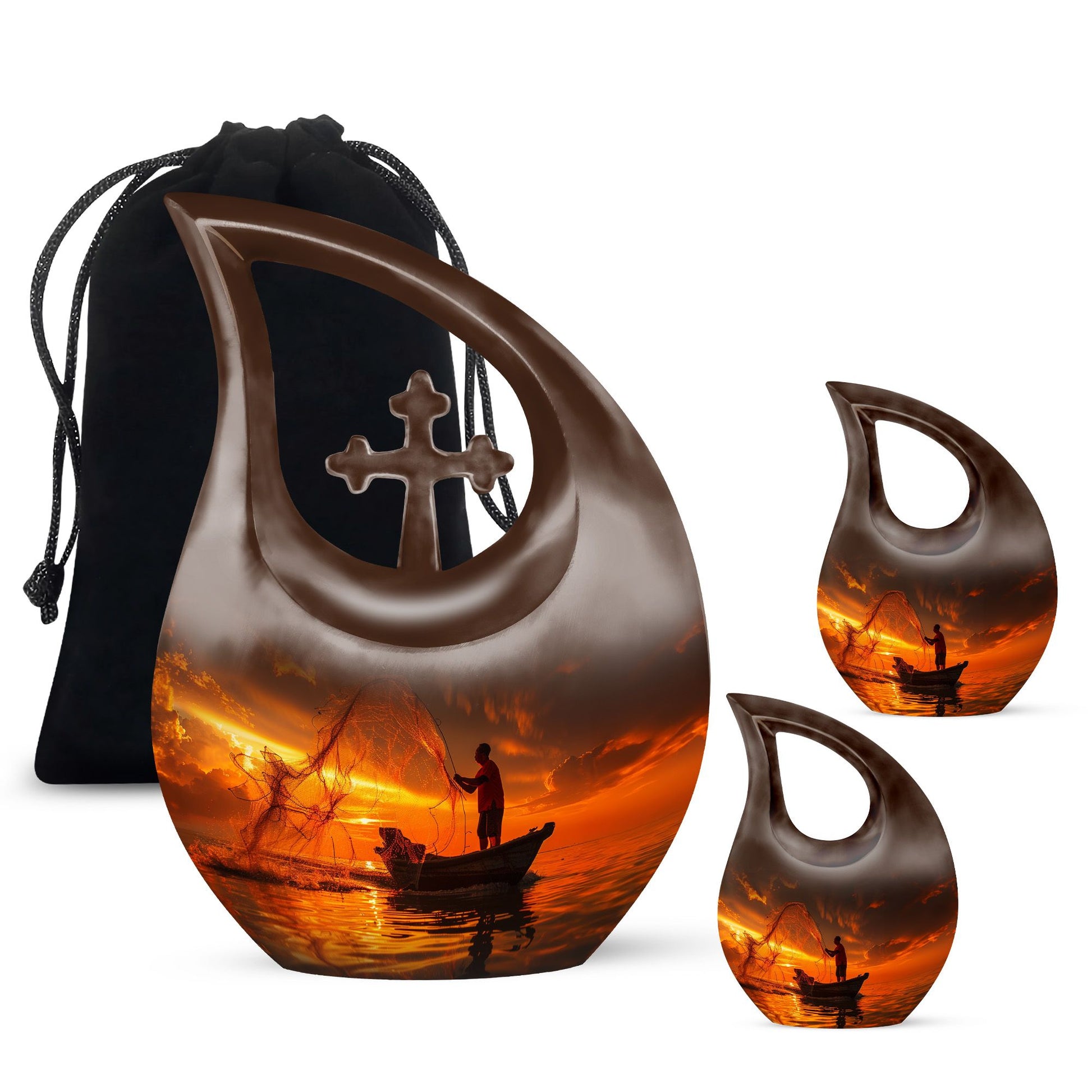 Sunset Memorial Urn For Ashes - Fishermen Cremation Urn For Adults