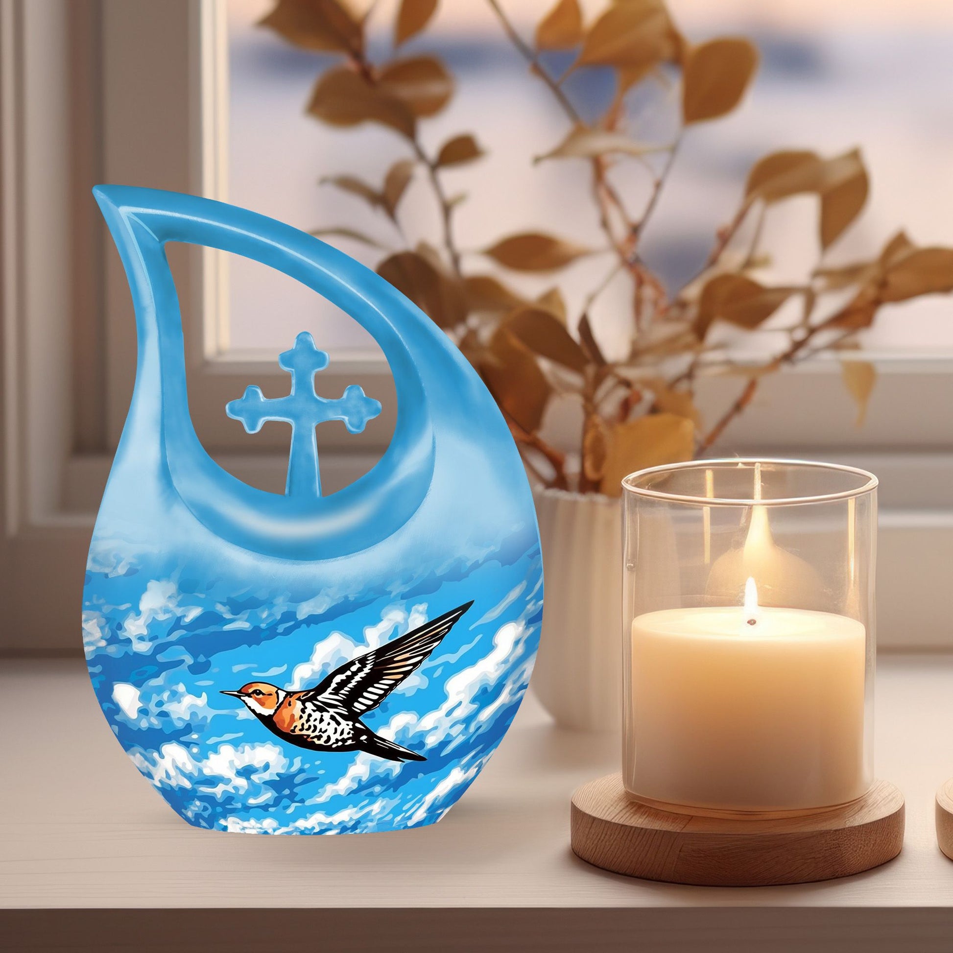 hummingbird-themed large urn