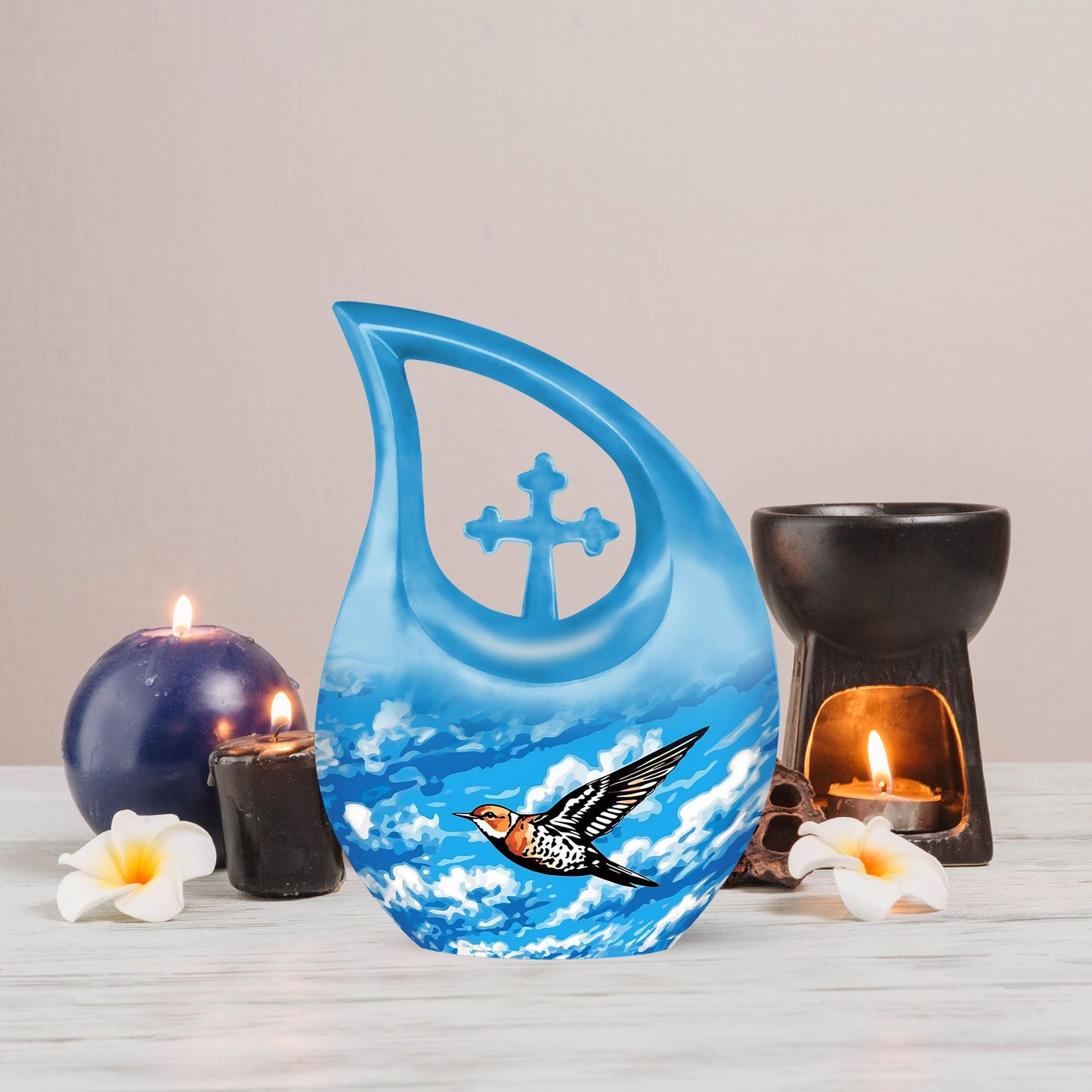 hummingbird-themed large urn