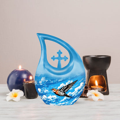 hummingbird-themed large urn