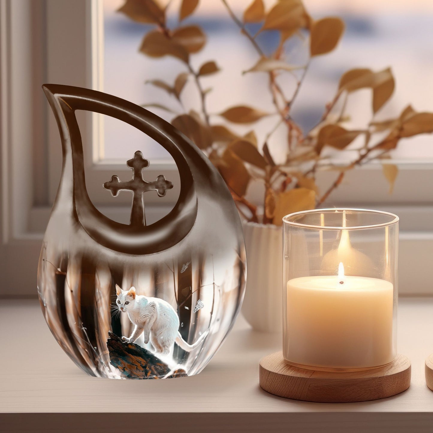 White Cat Urn