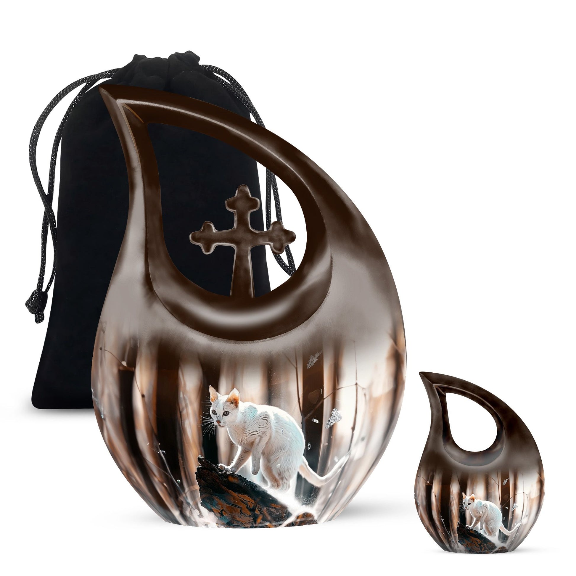 White Cat Ashes Urn For Cremation - Memorial Urns For Cat Lovers