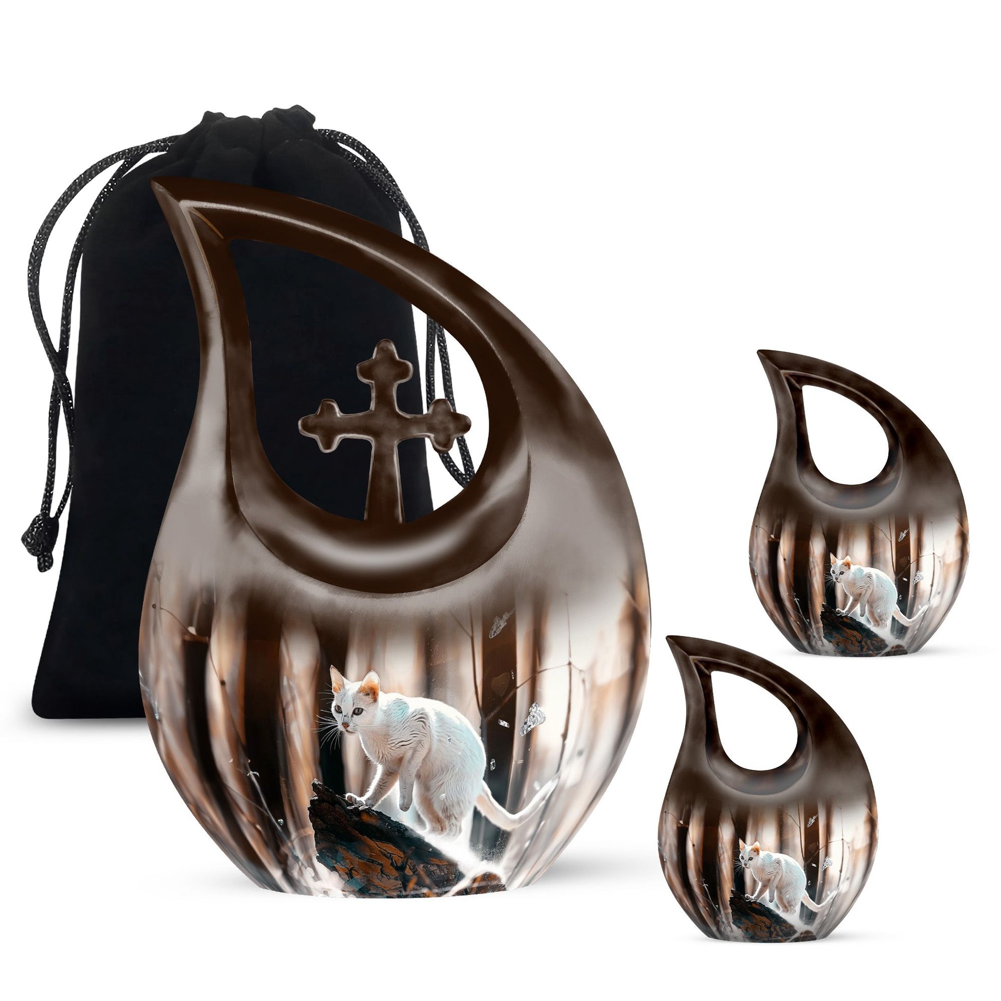 White Cat Ashes Urn For Cremation - Memorial Urns For Cat Lovers