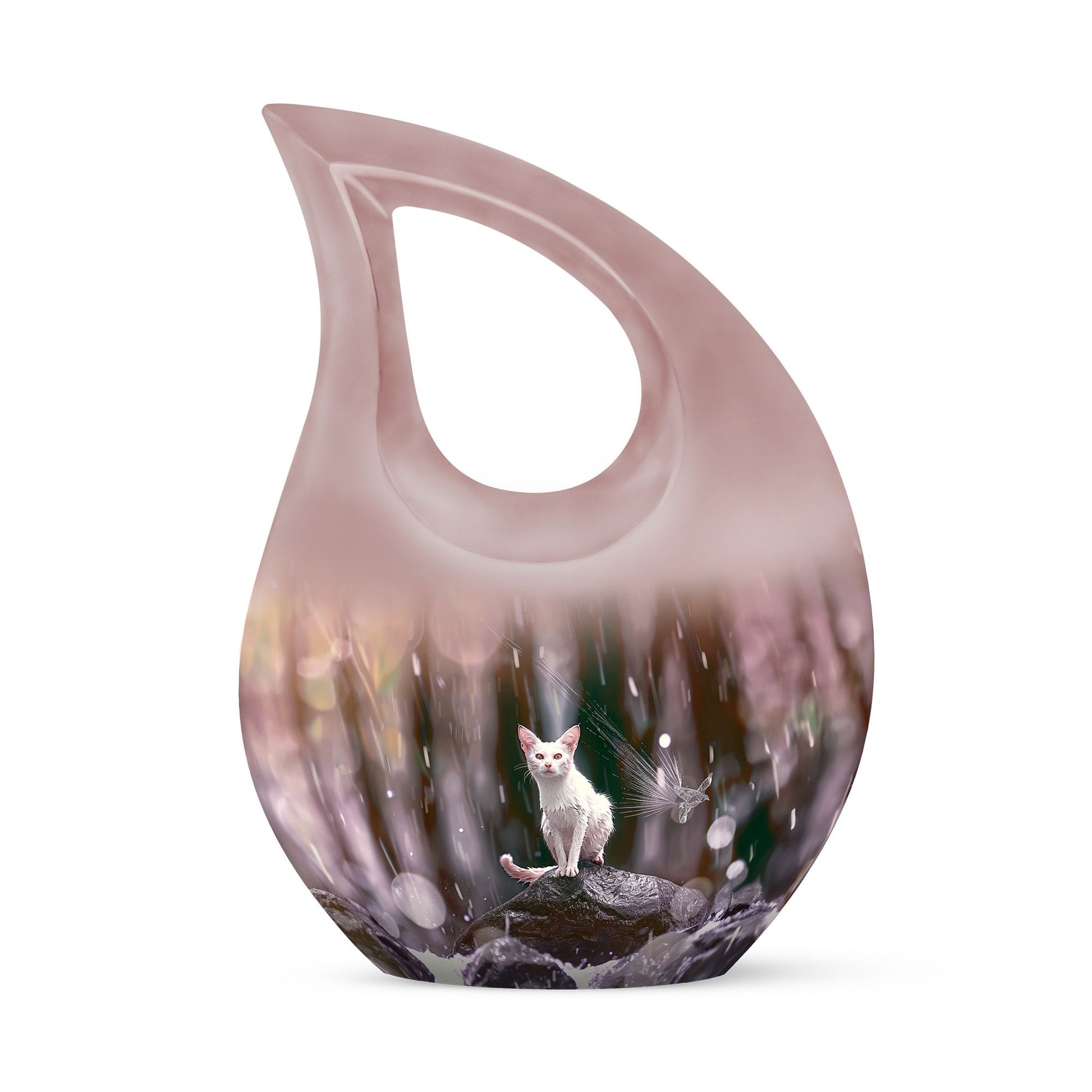 White Cat Cremation Urn For Mom Ashes - Pet Memorial Urn For Cats