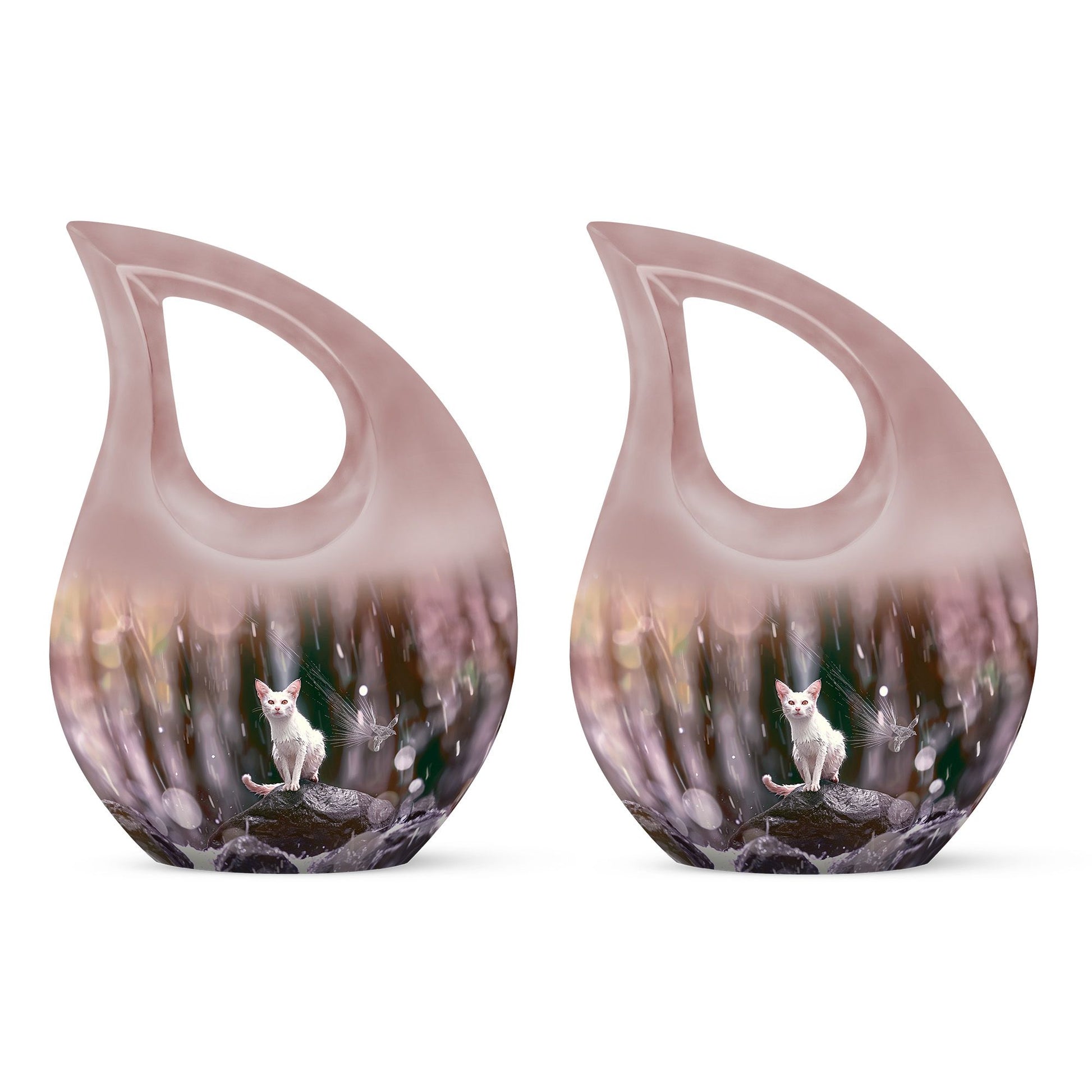 White Cat Cremation Urn For Mom Ashes - Pet Memorial Urn For Cats