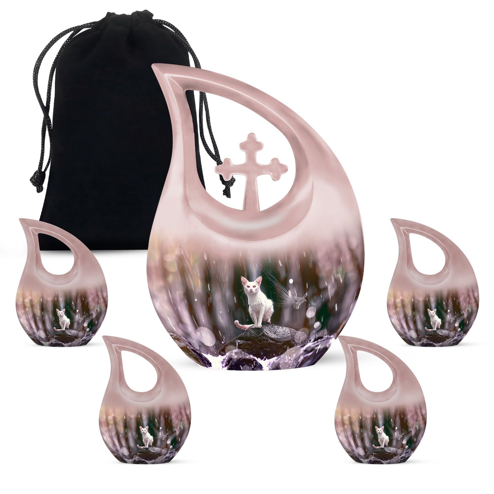 White Cat Cremation Urn For Mom Ashes - Pet Memorial Urn For Cats