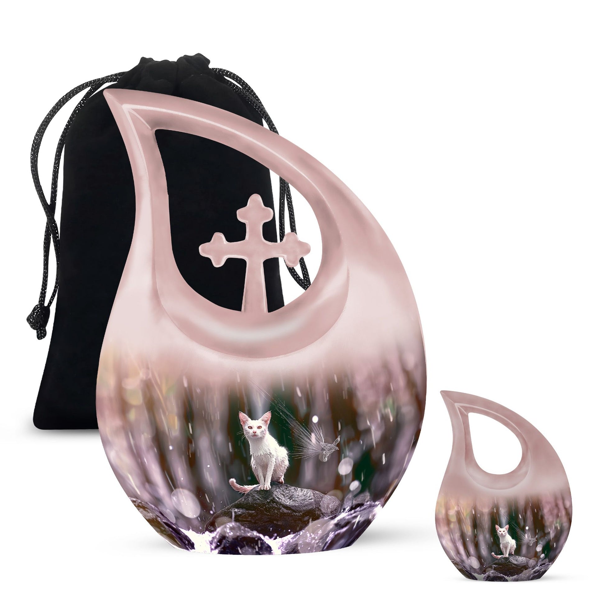 White Cat Cremation Urn For Mom Ashes - Pet Memorial Urn For Cats