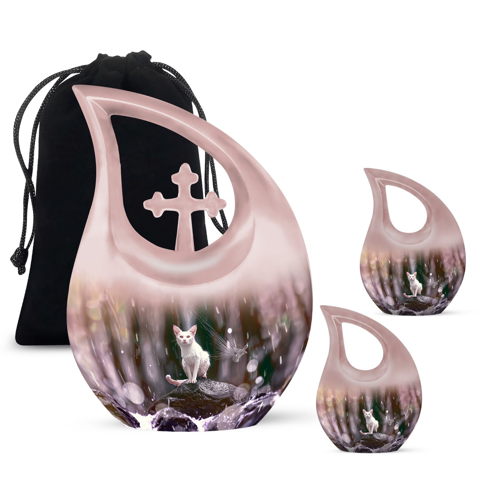 White Cat Cremation Urn For Mom Ashes - Pet Memorial Urn For Cats