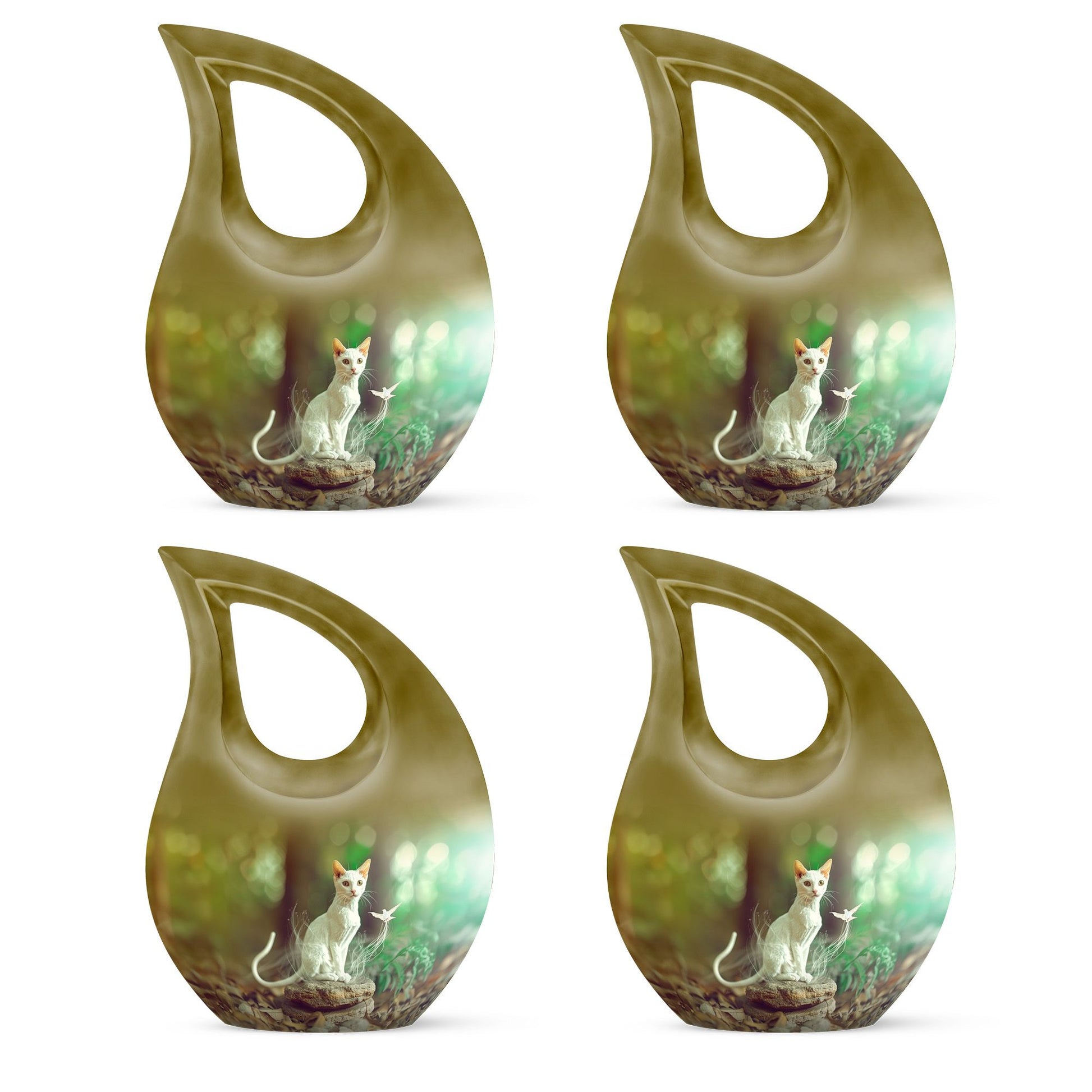 White Cat Urns For Funeral Ashes - Green Pet Cremation Urn For Cats