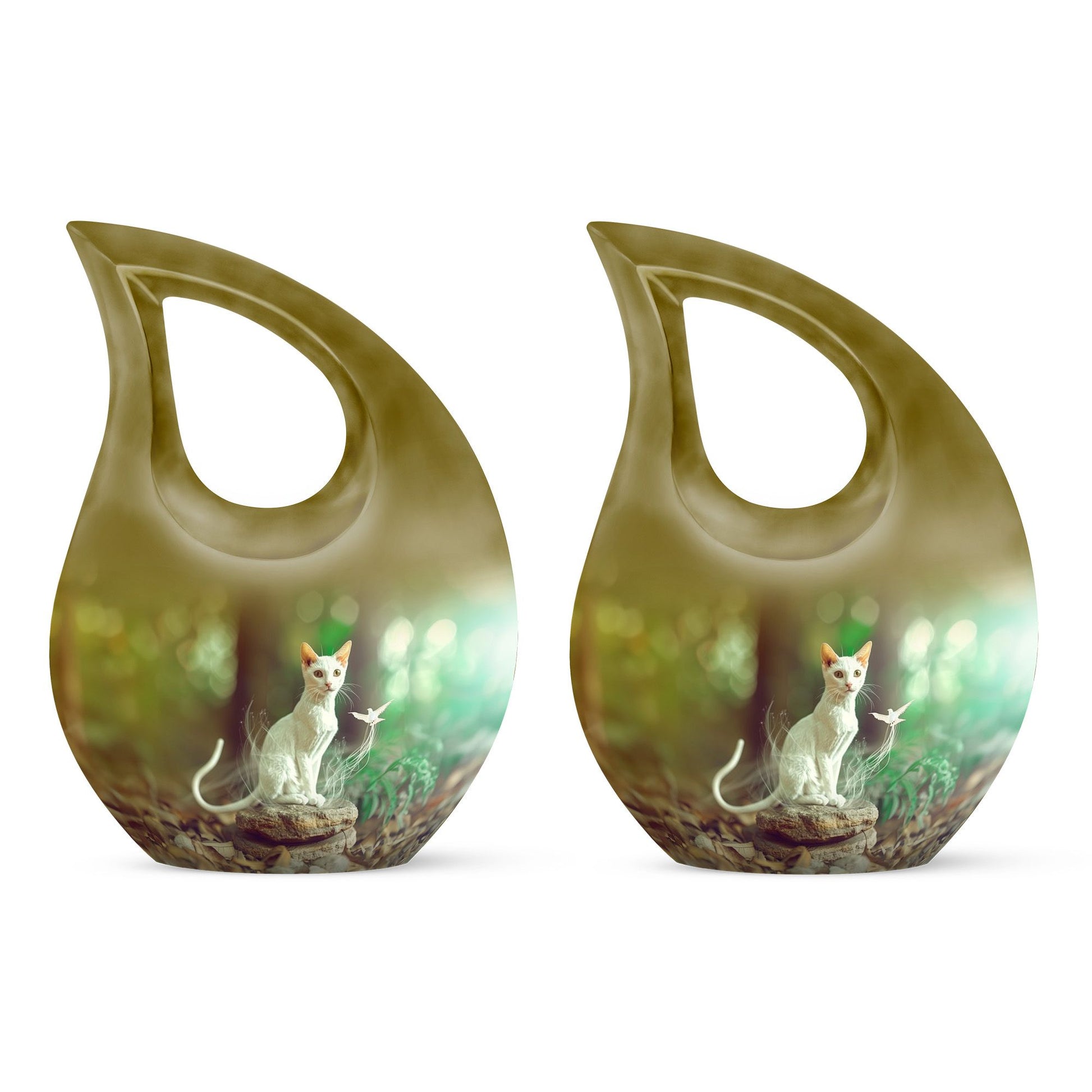 White Cat Urns For Funeral Ashes - Green Pet Cremation Urn For Cats