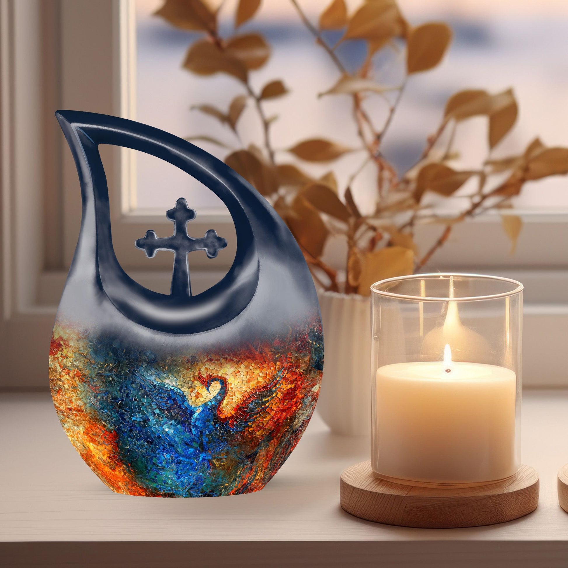 Phoenix-themed Cross Drop urn