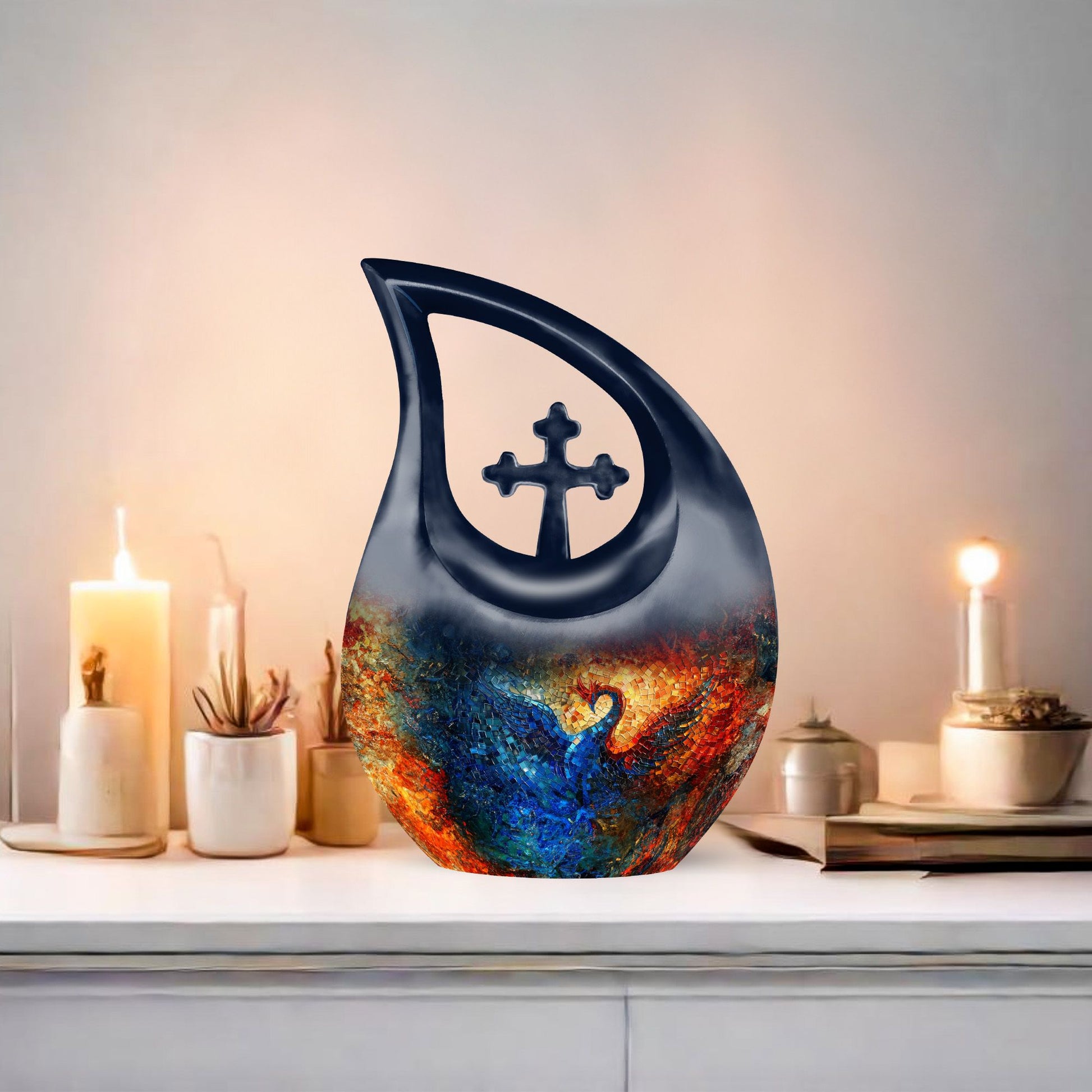 Phoenix-themed Cross Drop urn