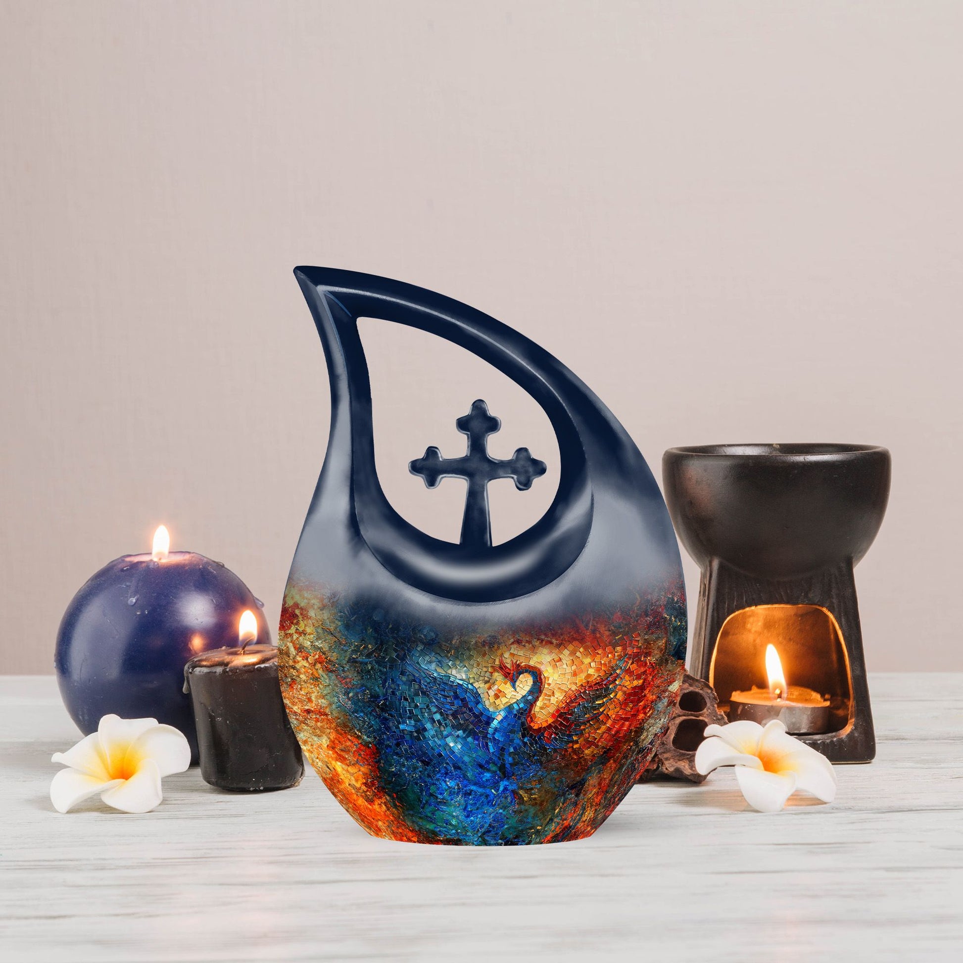 Phoenix-themed Cross Drop urn