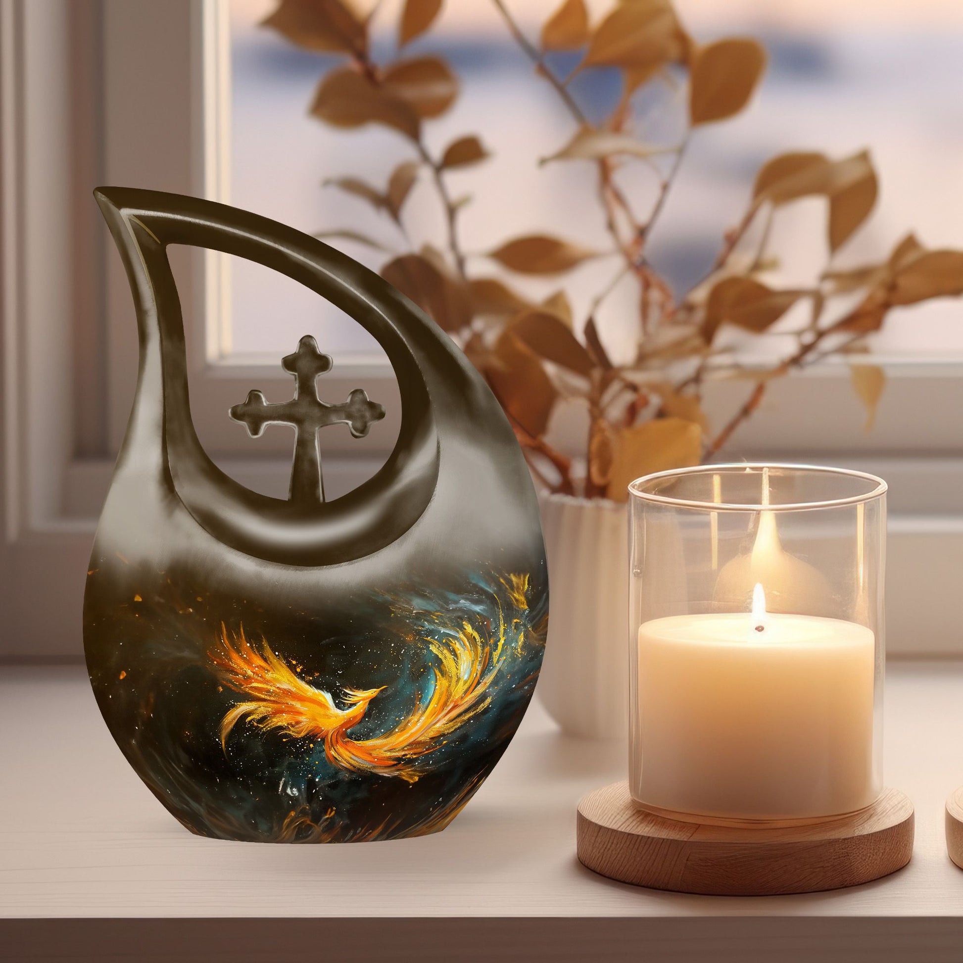 Large 10 inch Phoenix themed memorial urn