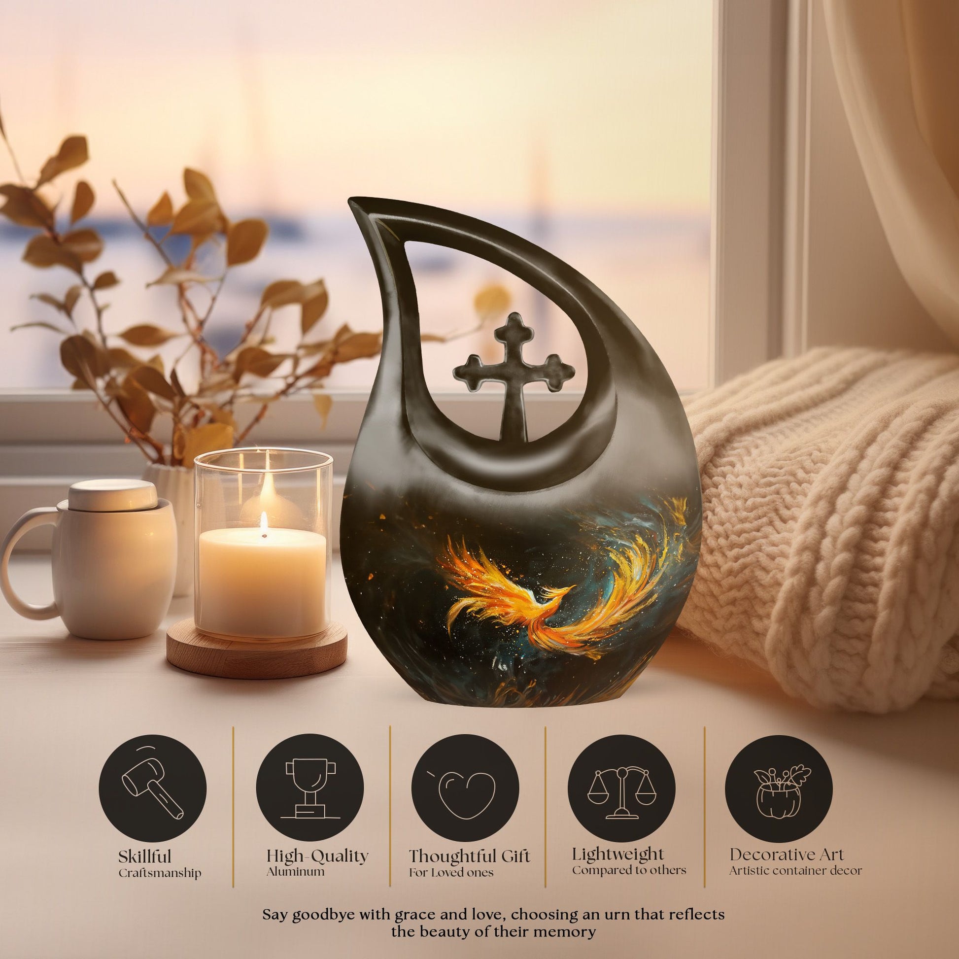 Large 10 inch Phoenix themed memorial urn