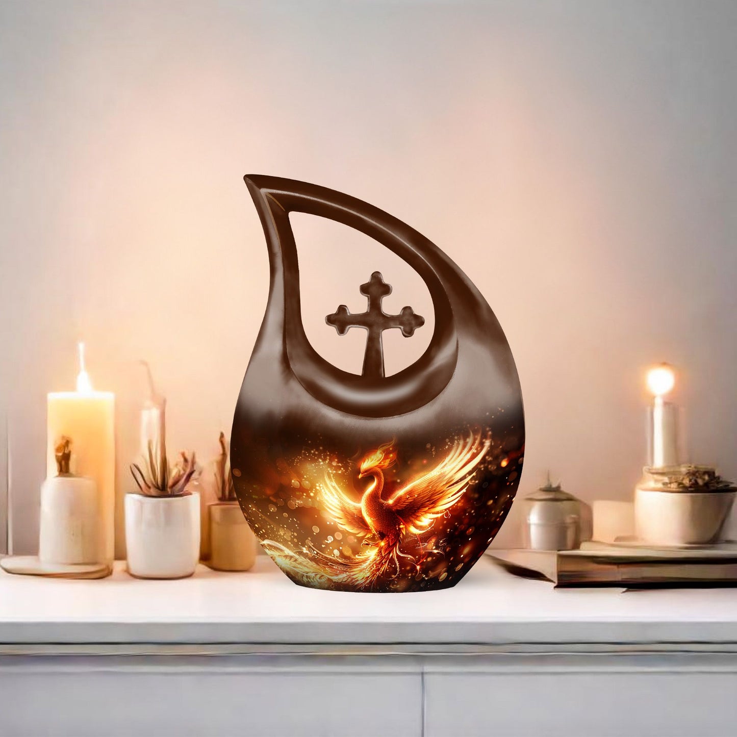 Phoenix Cross Drop Memorial Urn