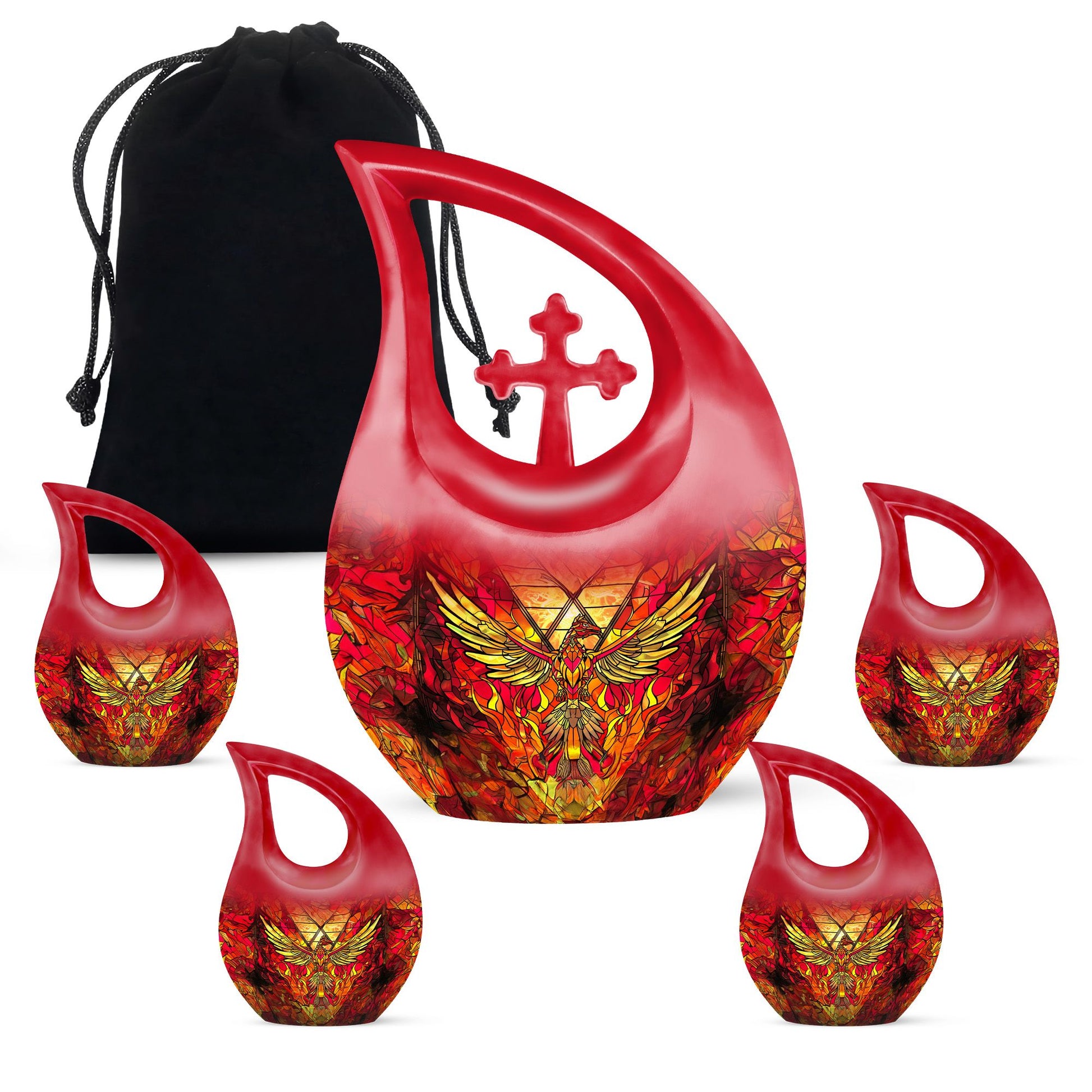 Phoenix Human Ashes Urns Large - Orange Phoenix Art Urn For Funeral