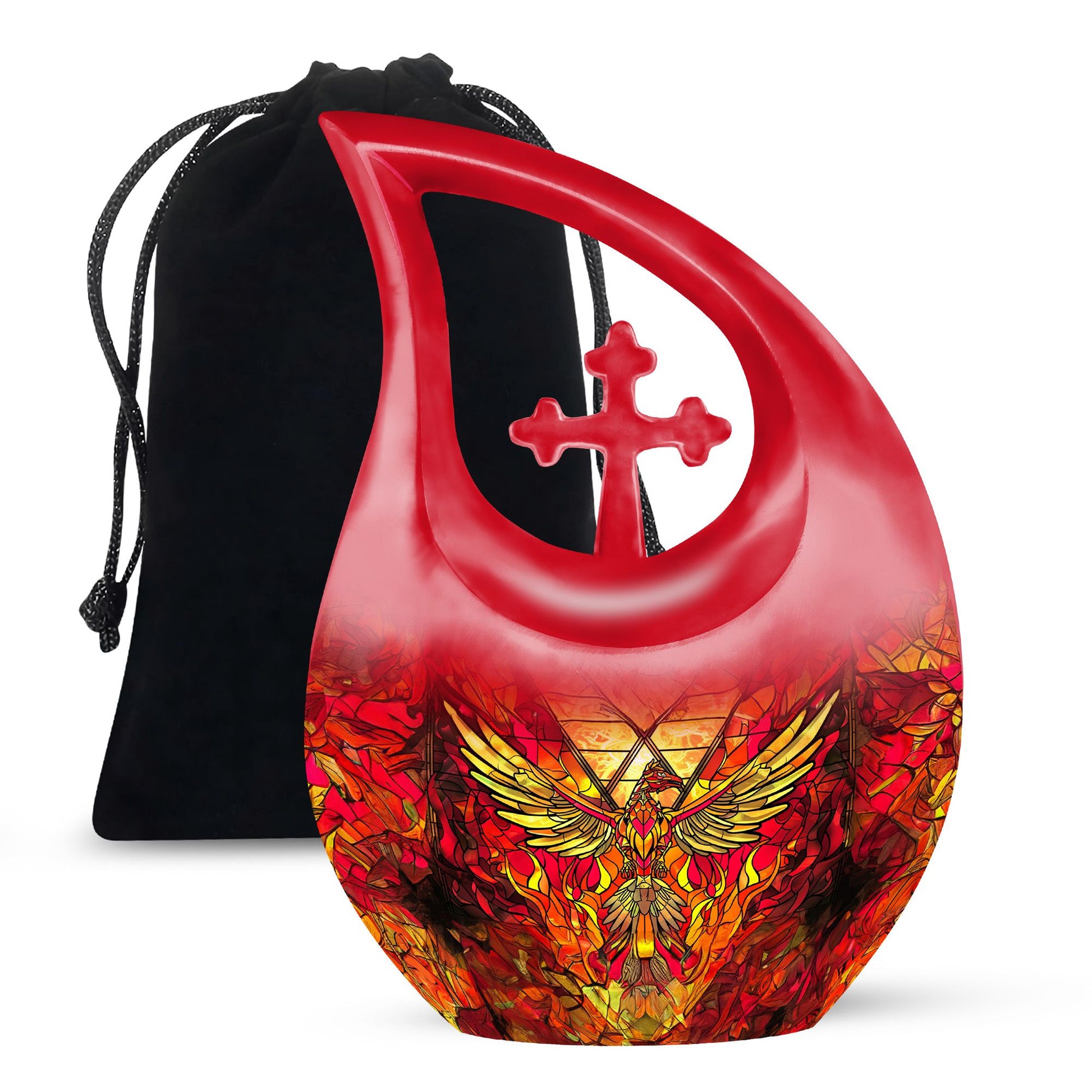 Phoenix Human Ashes Urns Large - Orange Phoenix Art Urn For Funeral