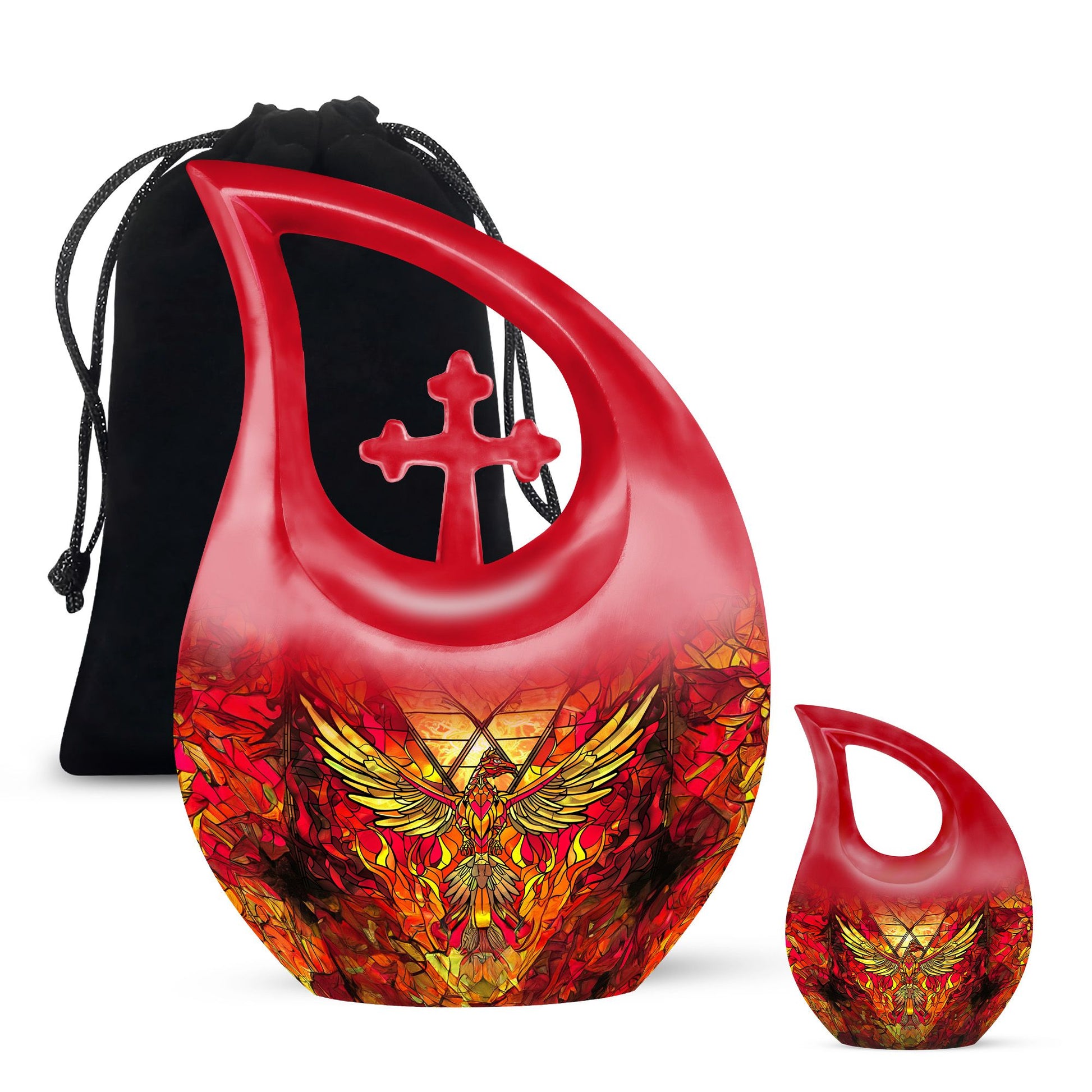 Phoenix Human Ashes Urns Large - Orange Phoenix Art Urn For Funeral