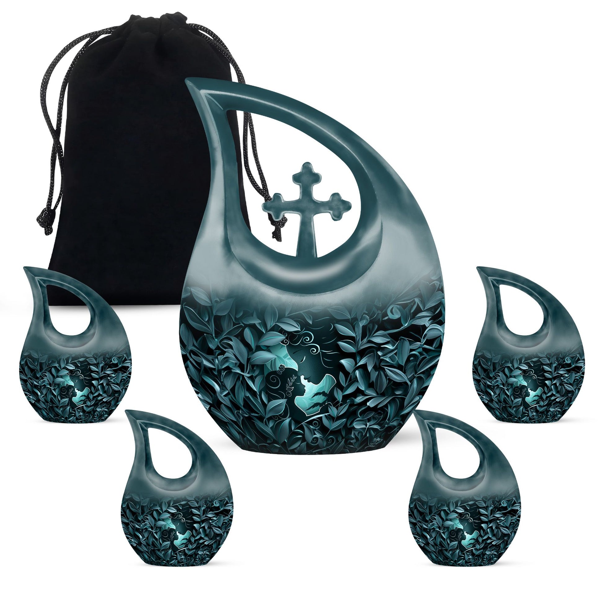 Mother & Child Keepsake For Human Ashes - Leaves Art Urn For Mom