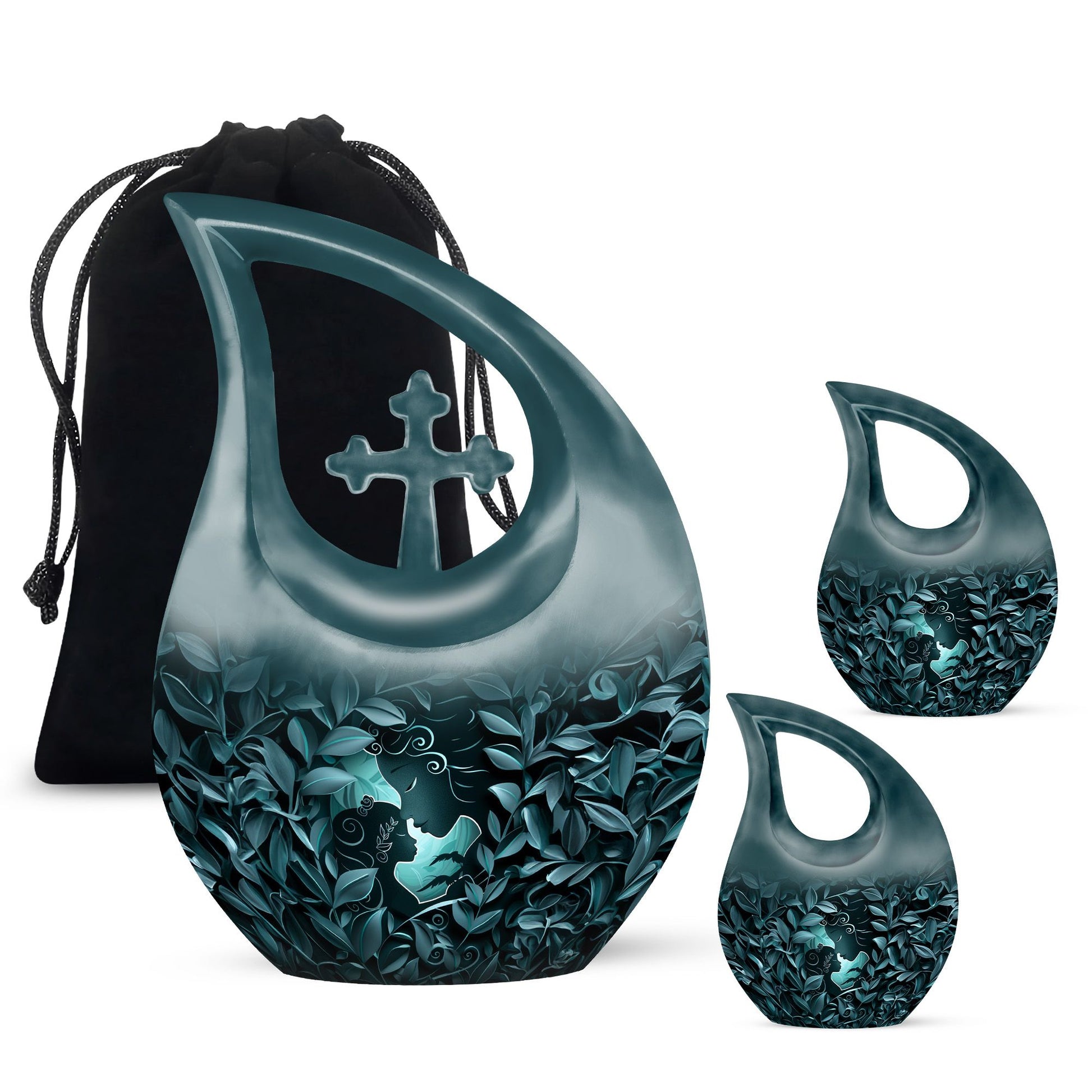 Mother & Child Keepsake For Human Ashes - Leaves Art Urn For Mom