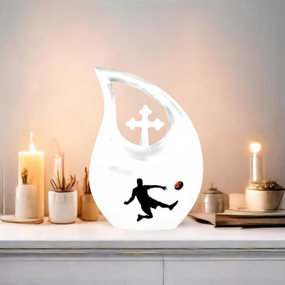 soccer themed cross drop memorial urn