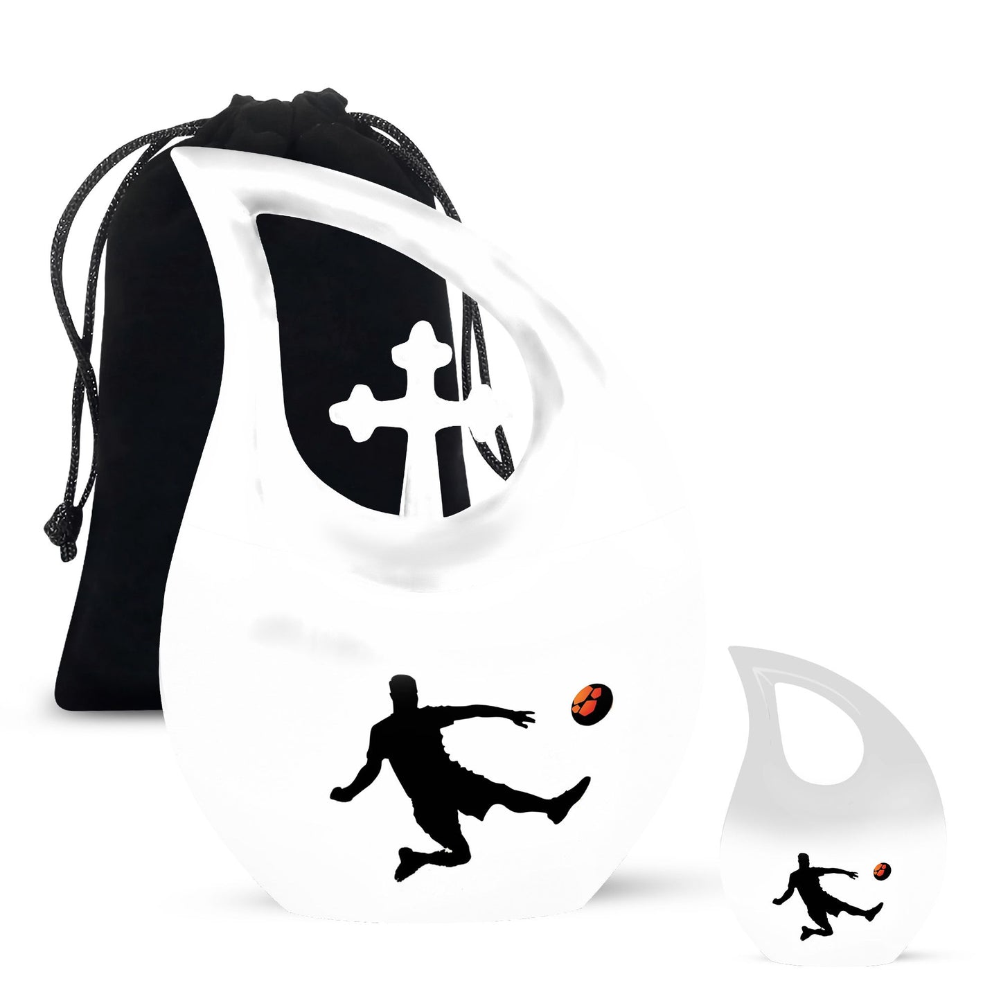 soccer themed cross drop memorial urn
