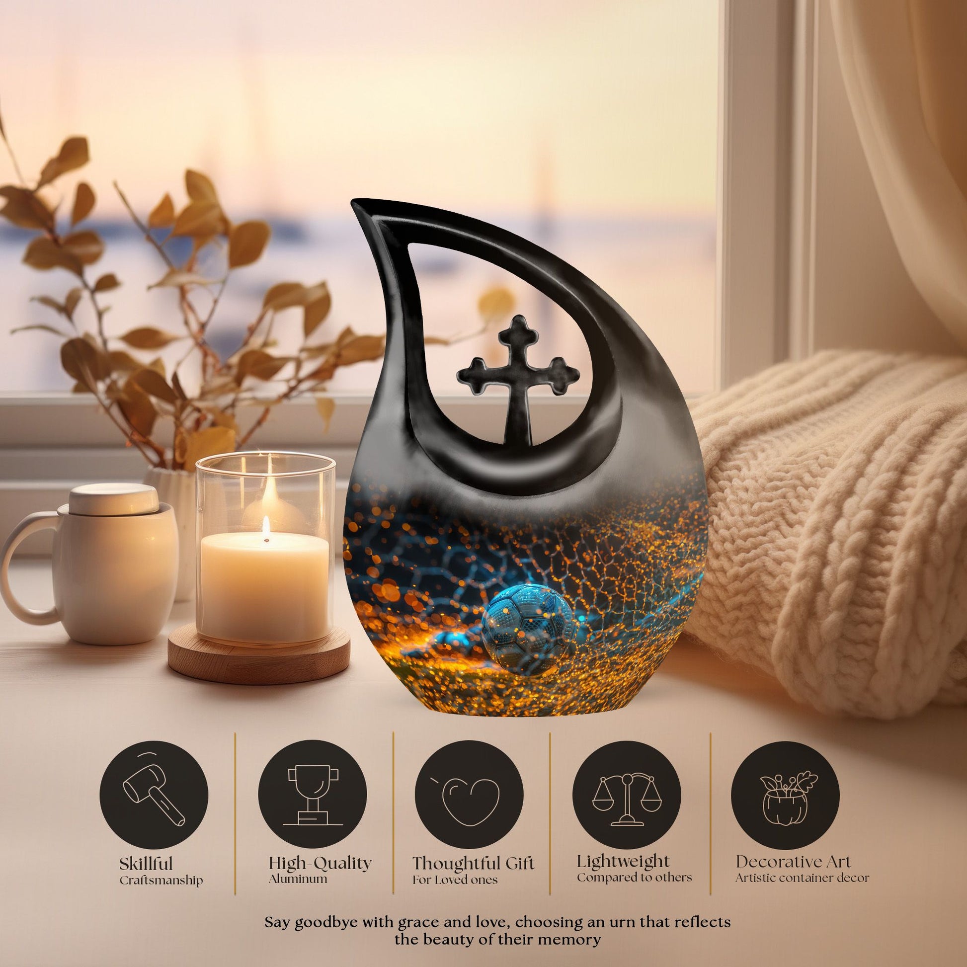 10-inch Soccer-Themed Aluminium Funeral Urn