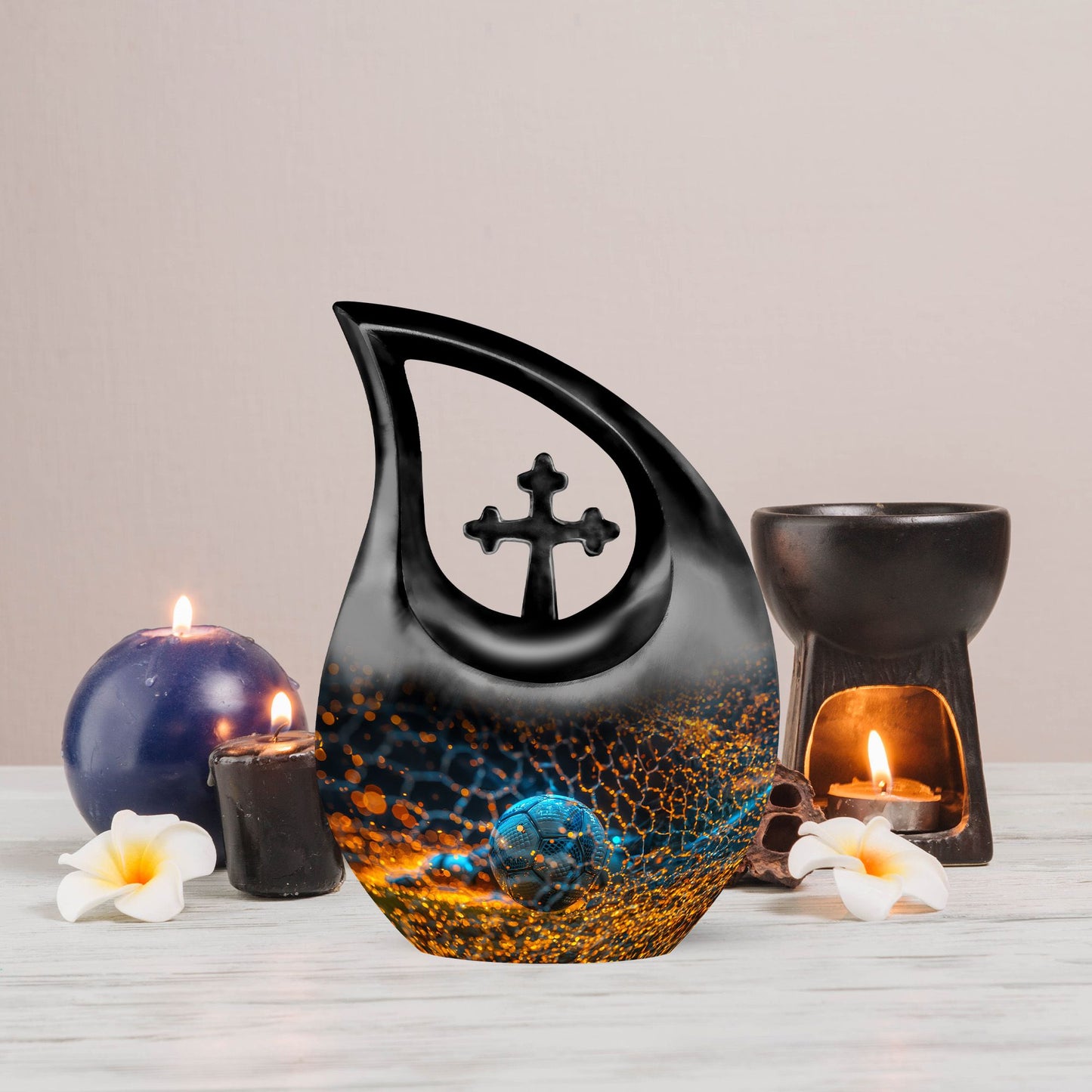10-inch Soccer-Themed Aluminium Funeral Urn